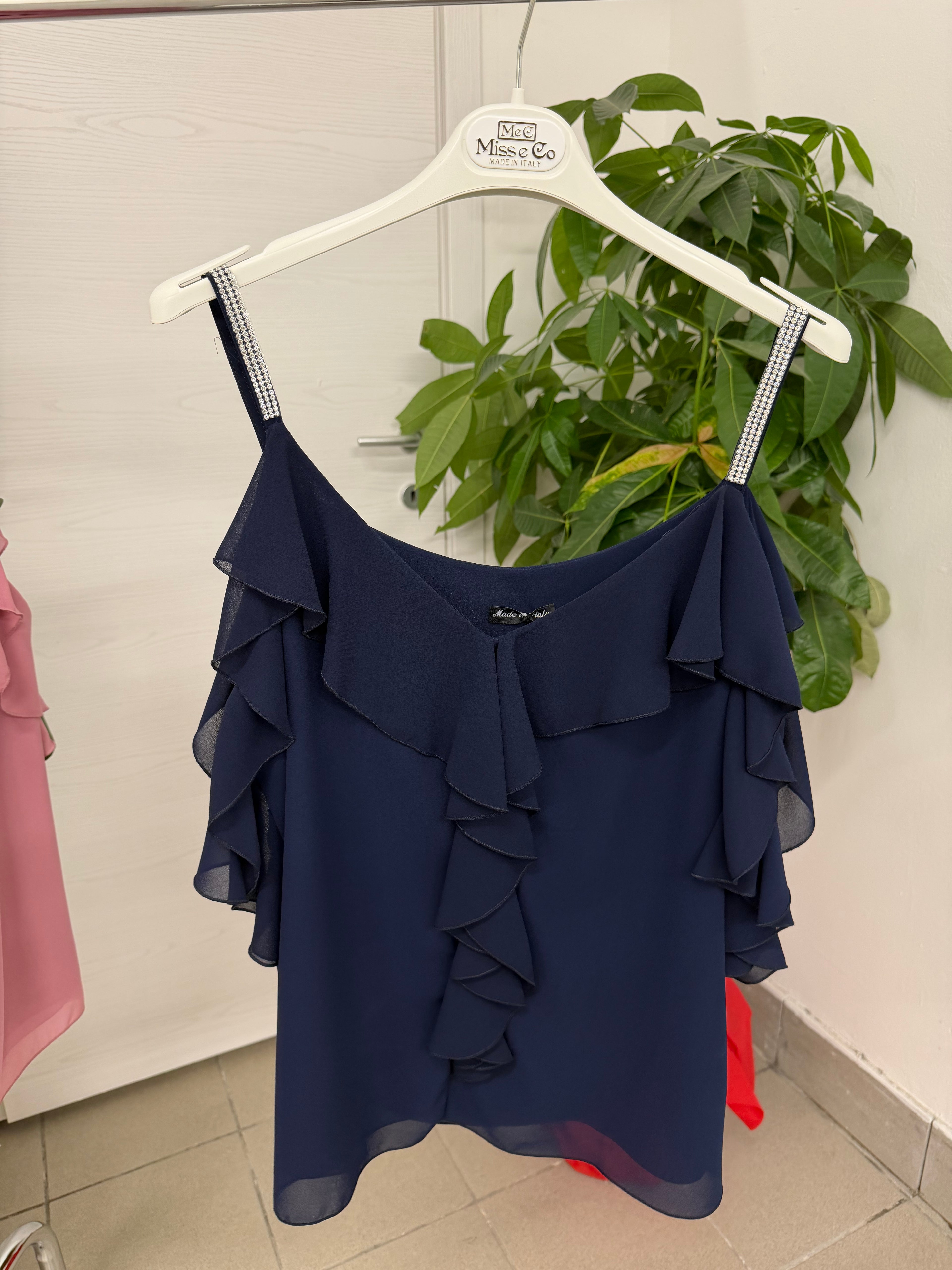 Canotta con spalline brillantinate con balze FGD MODA