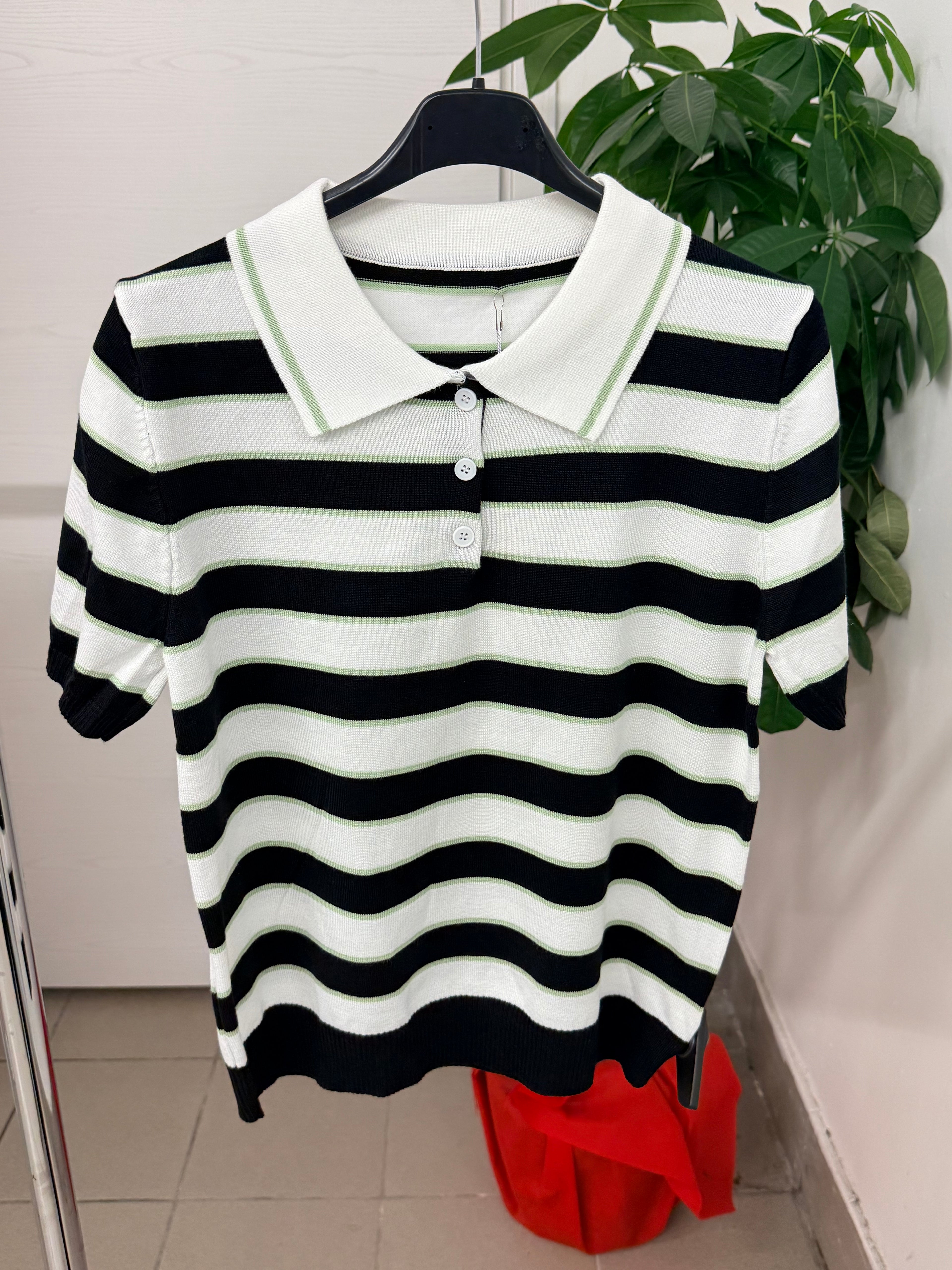 Maglia Polo a righe con colletto e bottoni FGD MODA