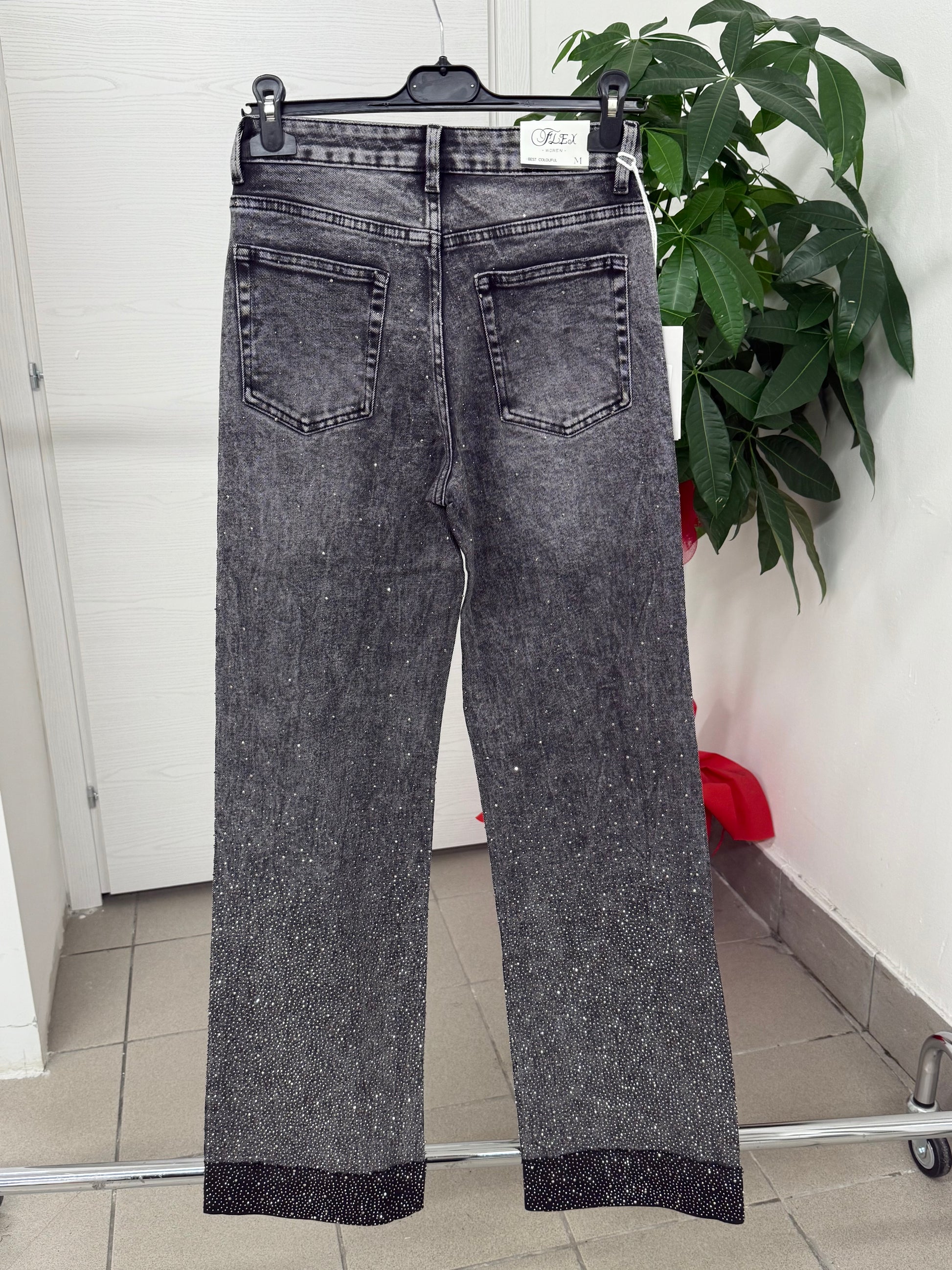 Jeans a palazzo brillantinato con risvolto con doppia abbottonatura FGD MODA