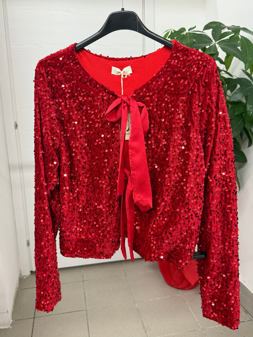 Giacca in velluto con paillettes con chiusura a fiocchi FGD MODA