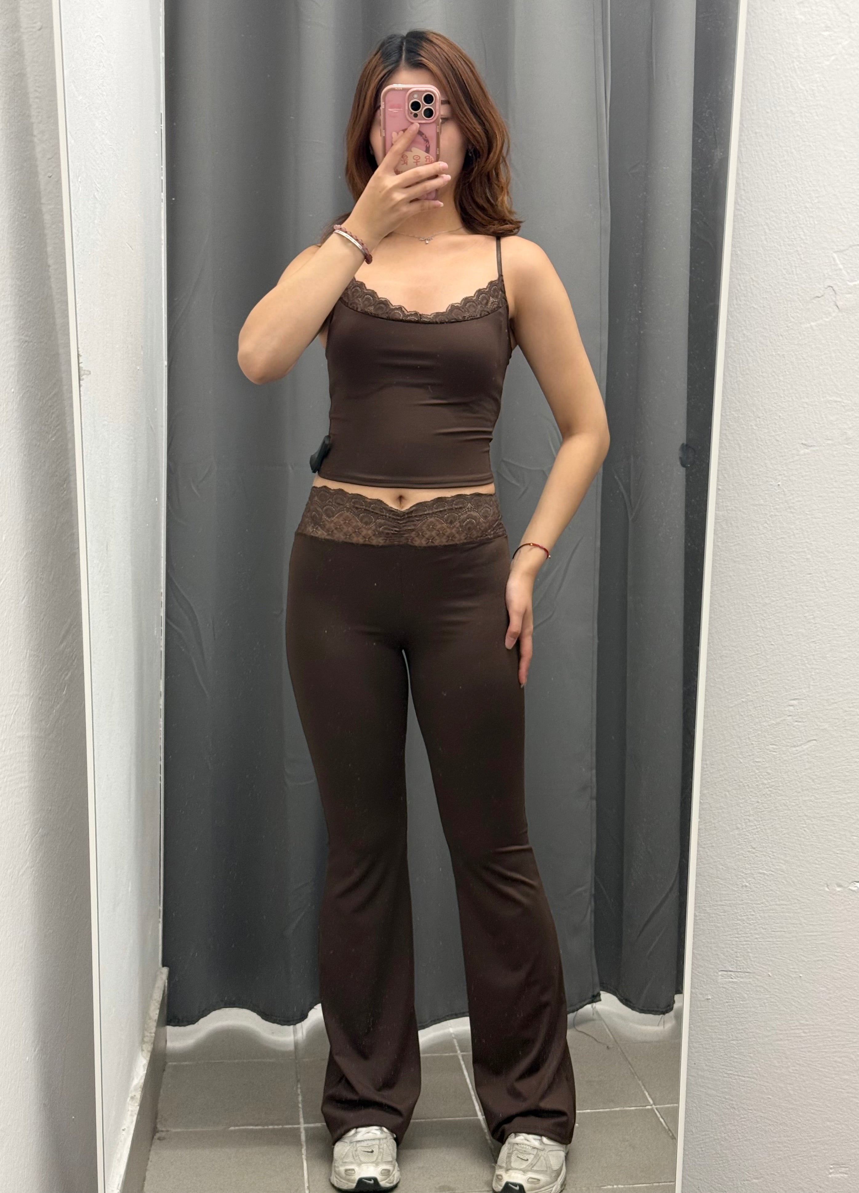 Set coordinato in lycra Top e Leggings a campana con bordi in pizzo FGD MODA