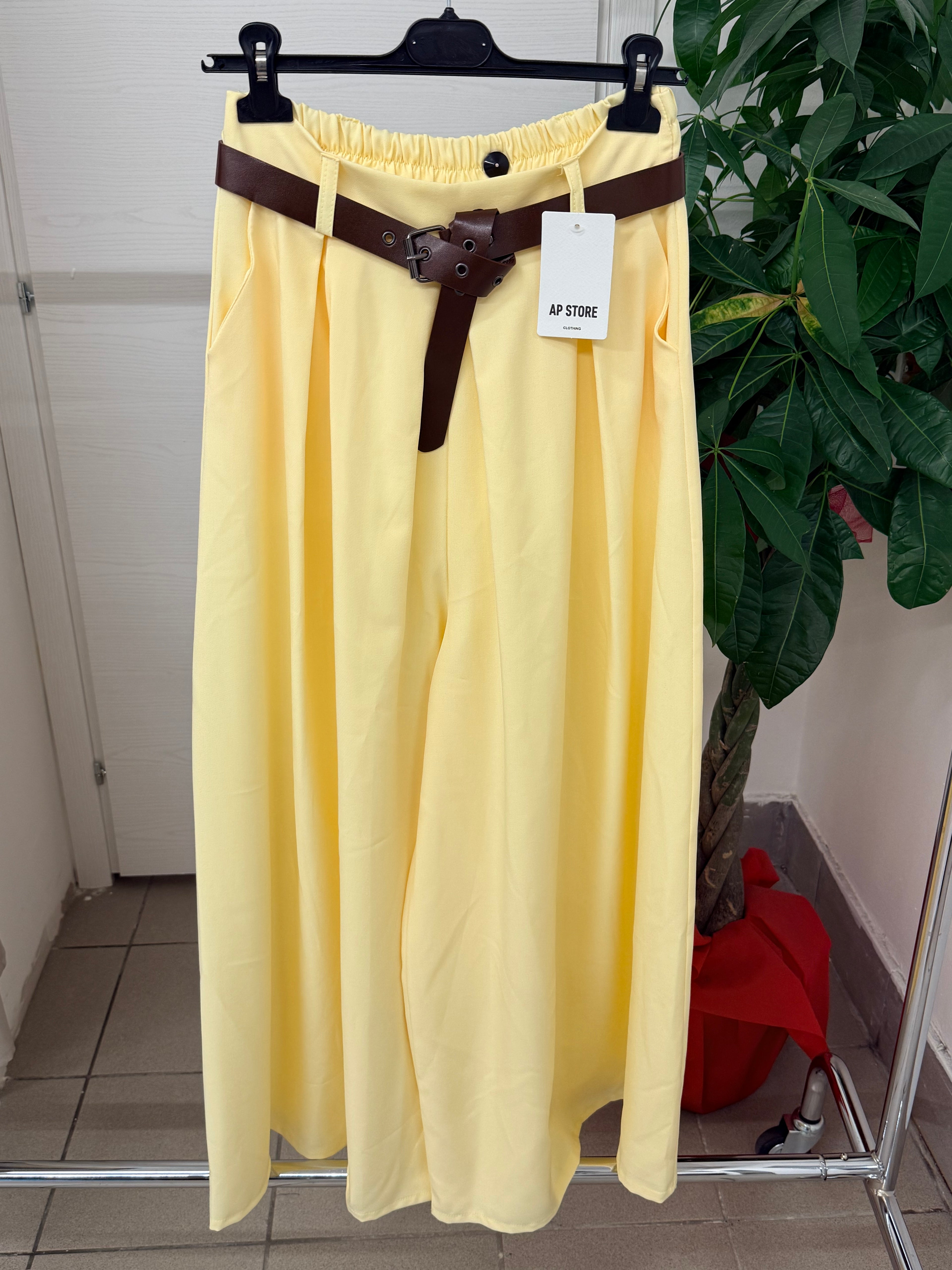 Pantaloni a gamba larga tinta unita con cinta FGD MODA