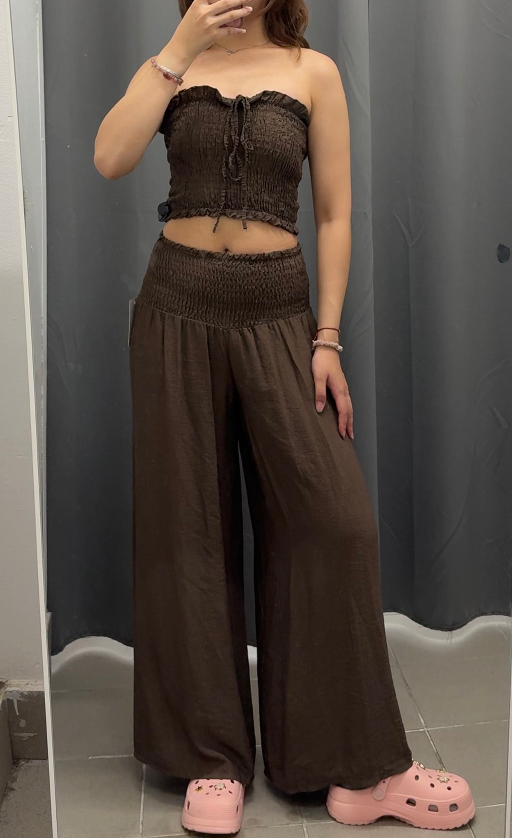 Set Coordinato Top Crop a Fascia e Pantaloni a Palazzo FGD MODA