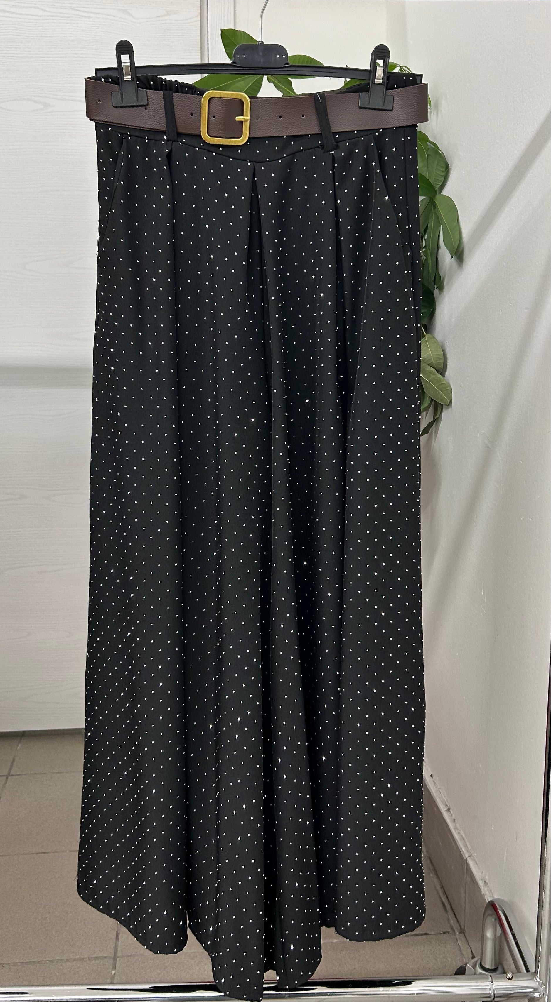 Pantaloni wide leg brillantinato con cinta FGD MODA