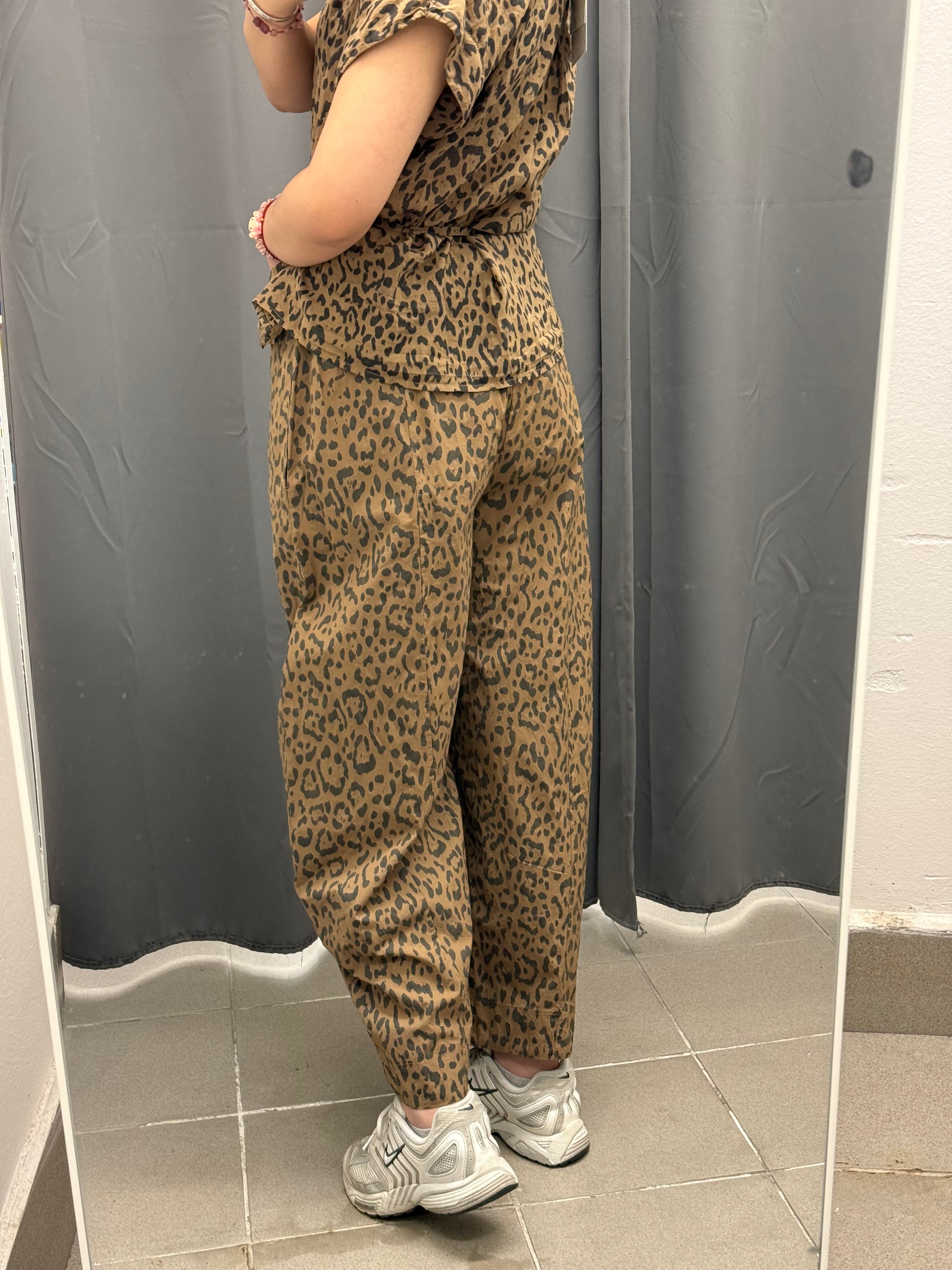 Pantaloni Balloon 100% Cotone Stampa Leopardata FGD MODA