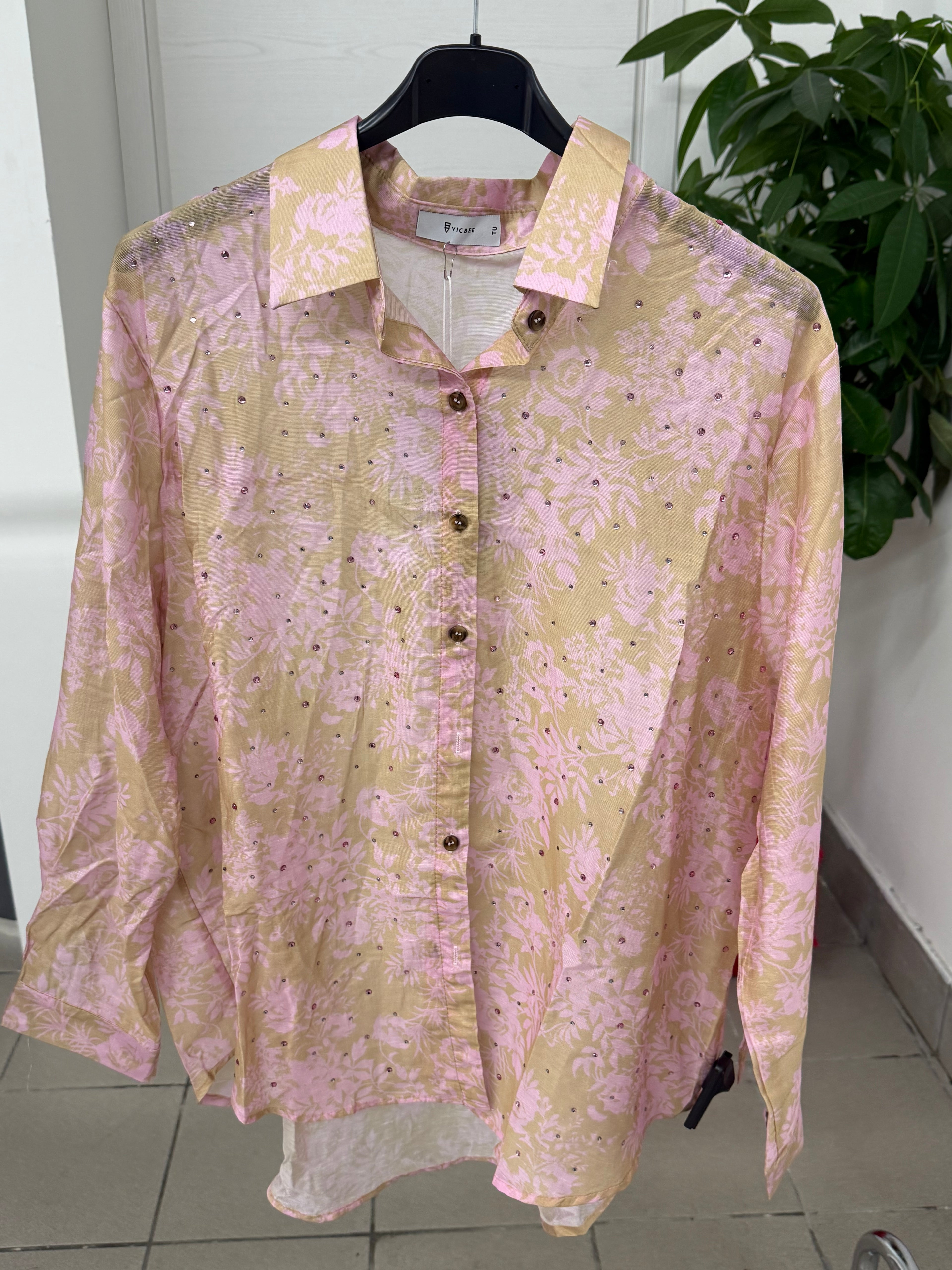 Camicia over fit a fantasia con brillantini