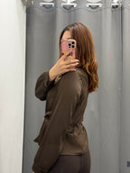 Camicia Effetto Raso A Maniche Lunghe Con Cinta FGD MODA
