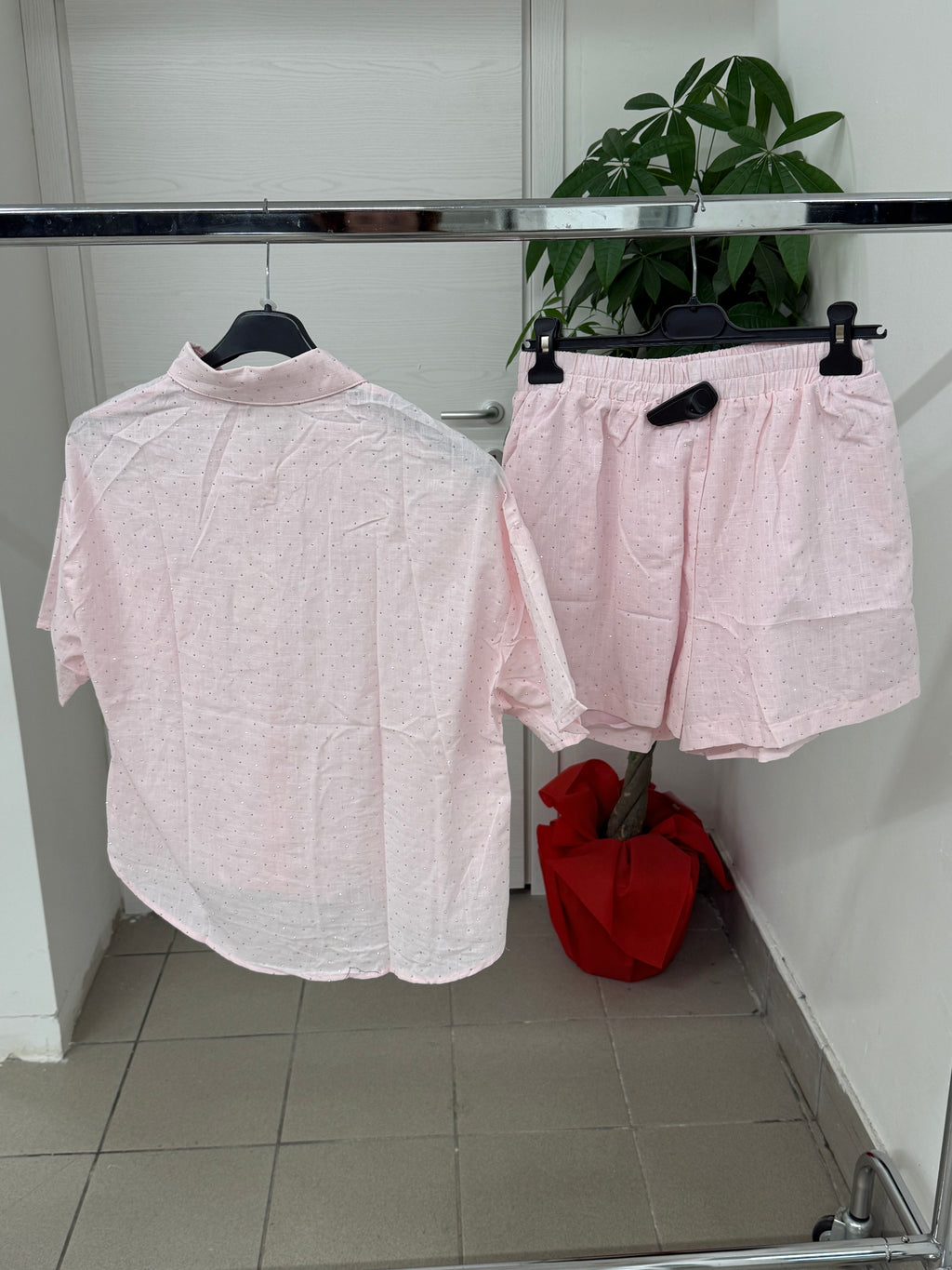 Set coordinato in cotone e lino Camicia e Pantaloncini con brillantini FGD MODA