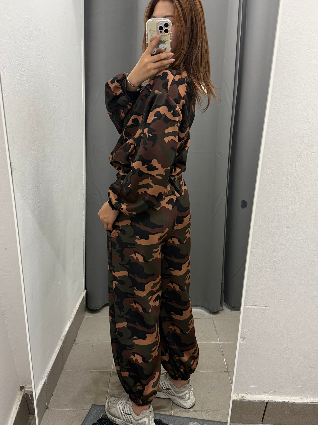 Set Coordinato Militare Felpa Crop E Pantaloni Con Polsini FGD MODA