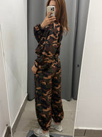 Set Coordinato Militare Felpa Crop E Pantaloni Con Polsini FGD MODA