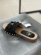 Ciabatta in camoscio con frange con suola in legno GH-826 FGD MODA