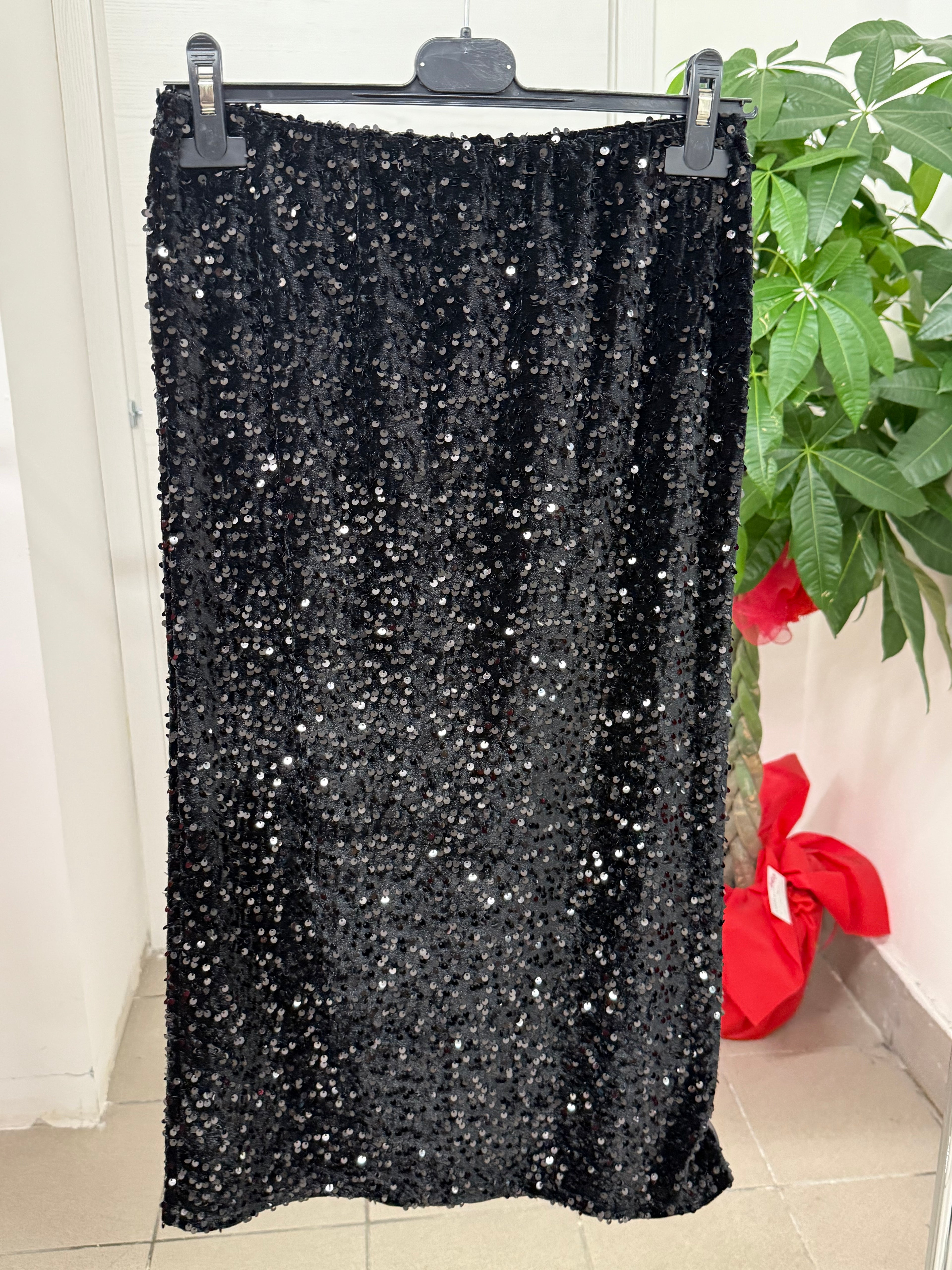 Gonna midi in velluto con paillettes con spacco sul retro FGD MODA