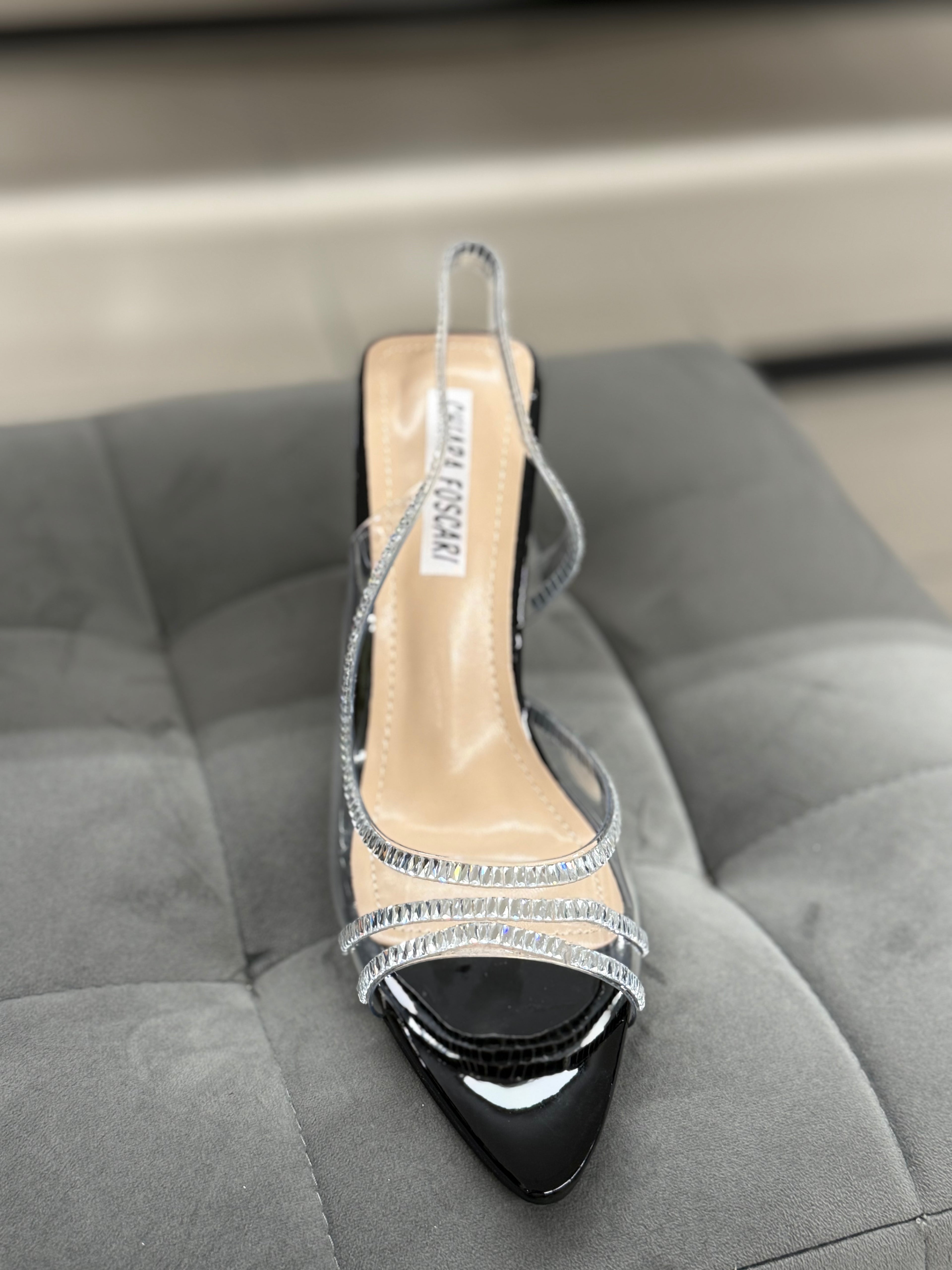 Décolleté sandalo trasparente con brillantini tacco 8cm A71-825 FGD MODA