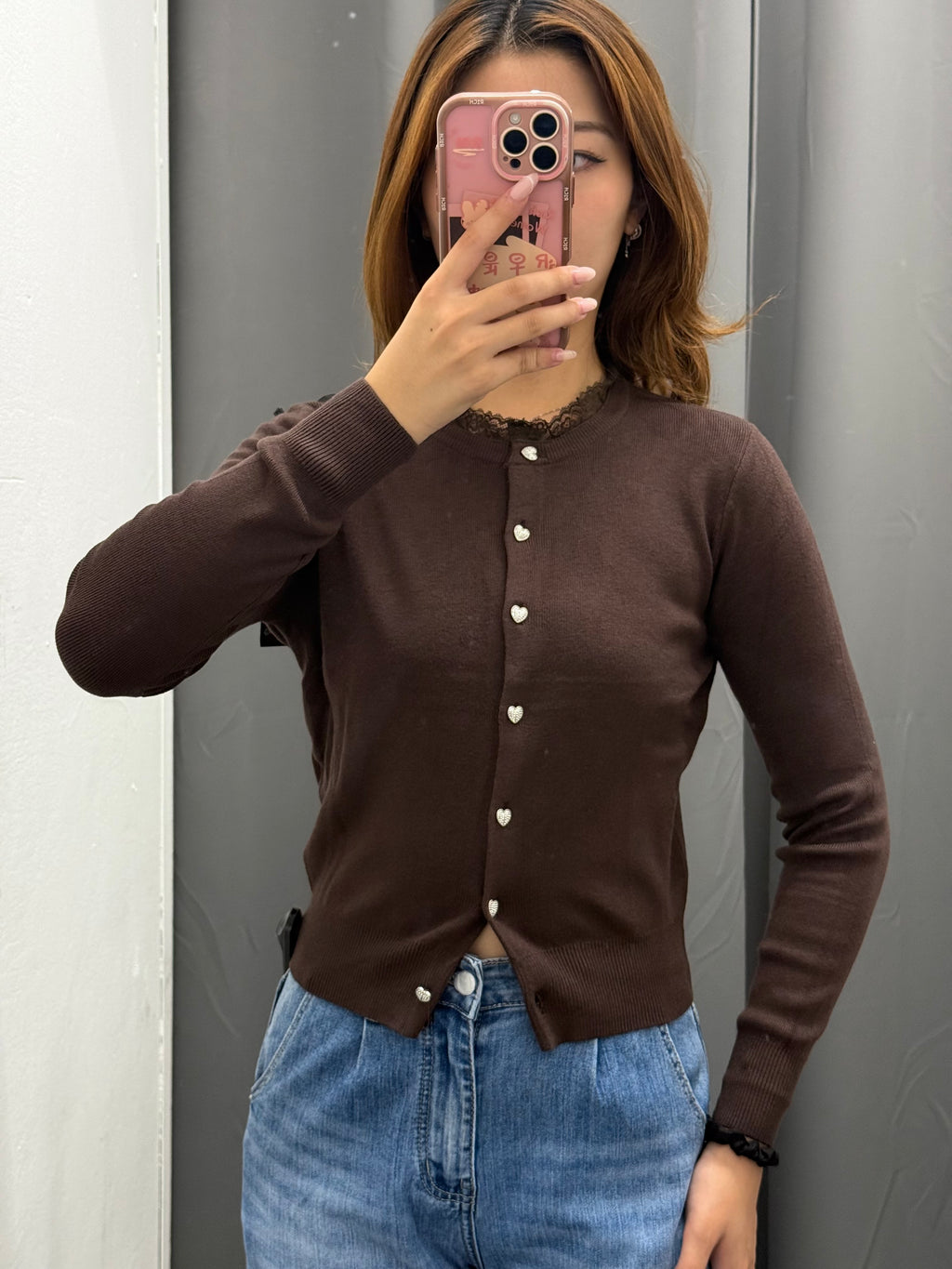 Cardigan Con Collo In Pizzo Con Bottoni FGD MODA