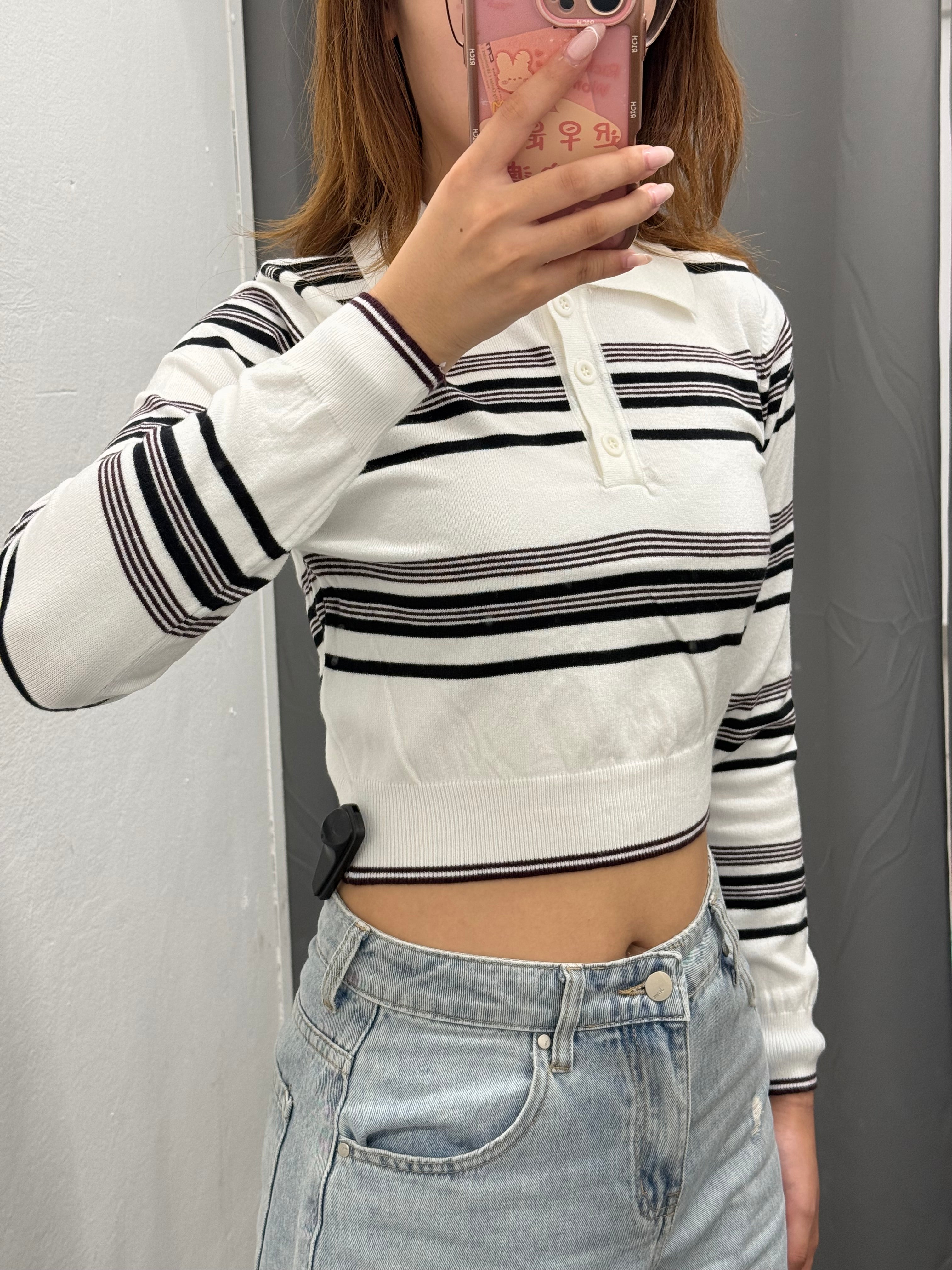 Maglioncino Polo Crop a Righe FGD MODA