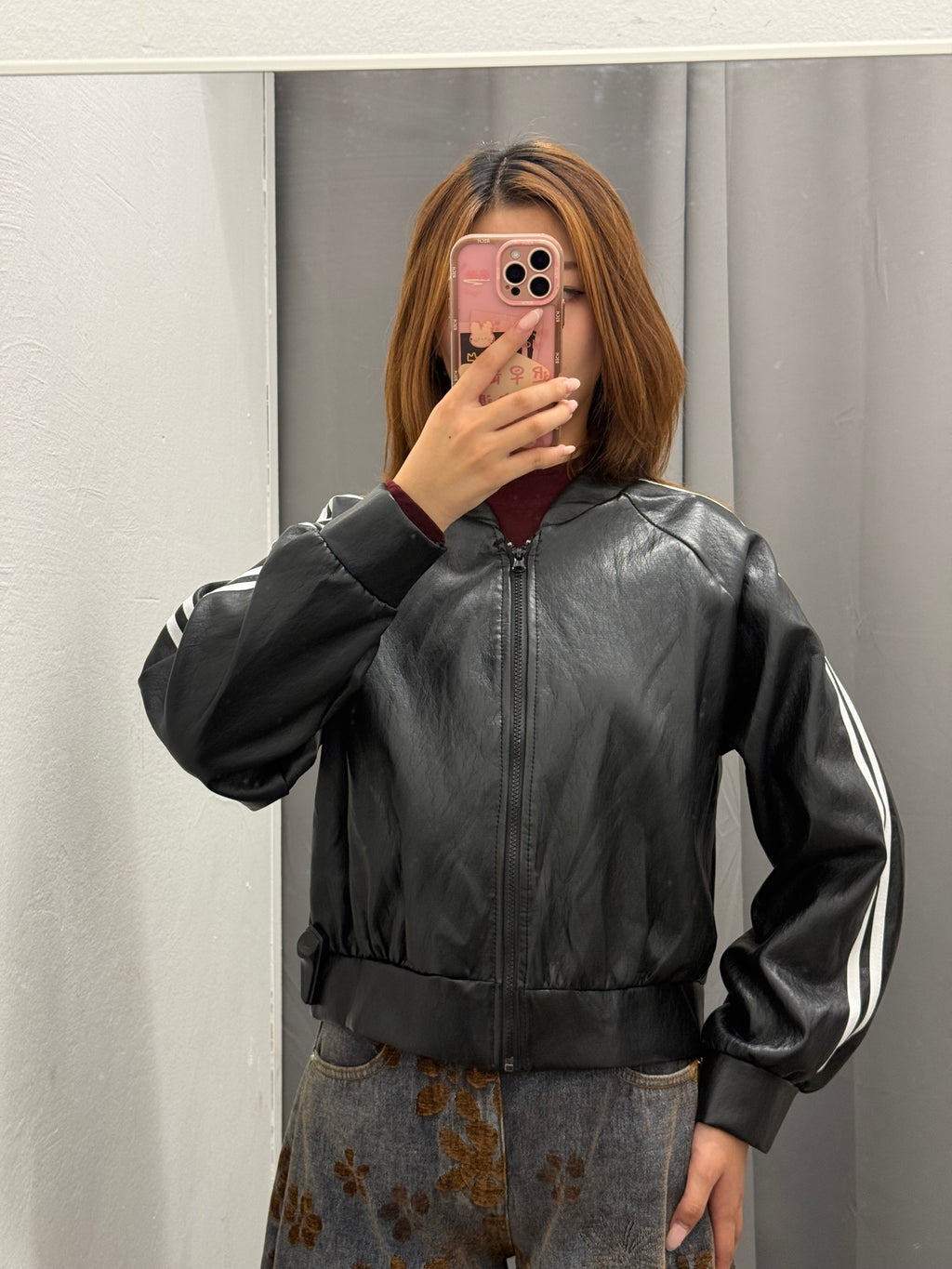Giacca Bomber In Ecopelle Con Strisce Laterali FGD MODA