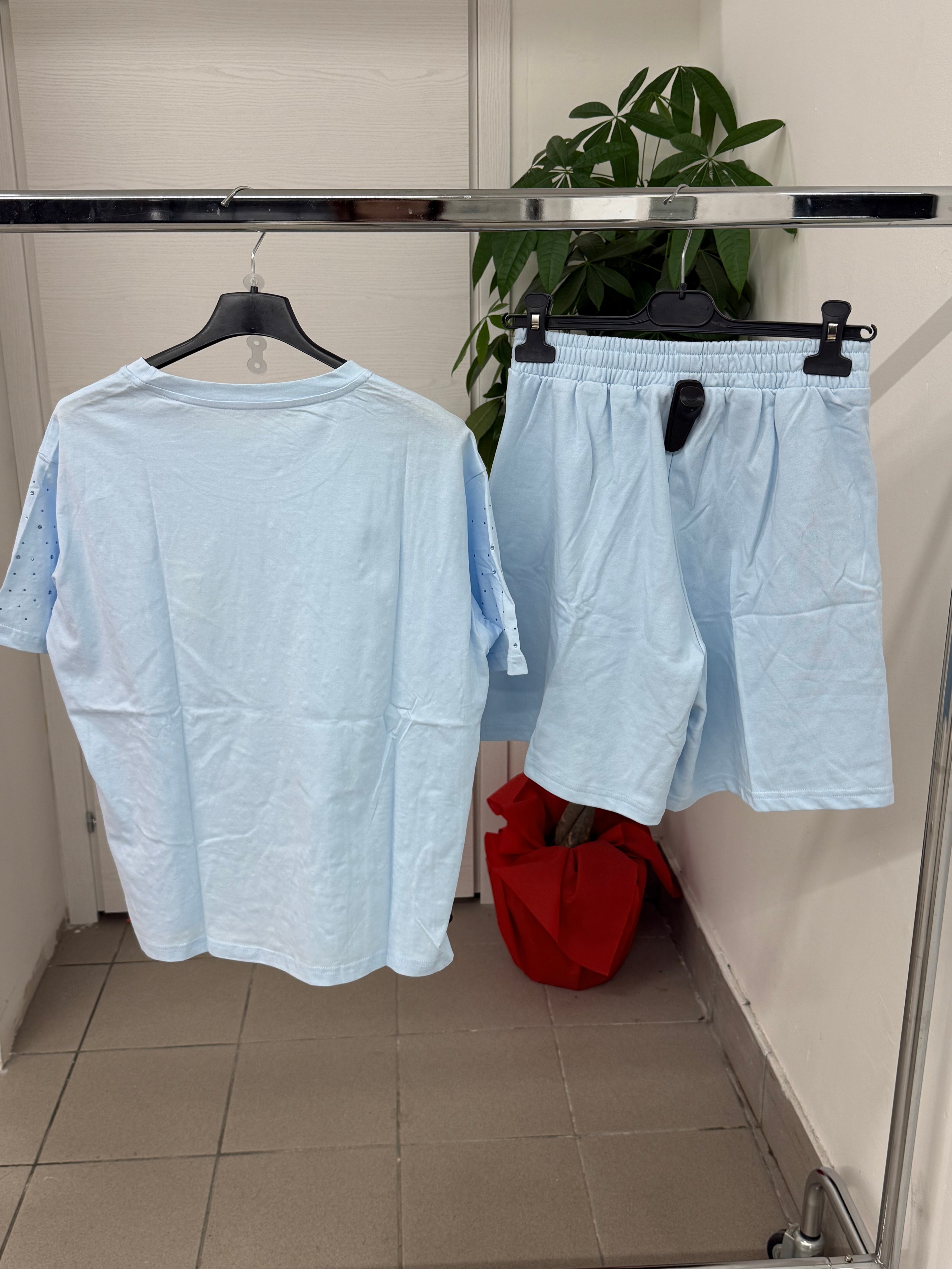 Set coordinato in cotone T-shirt e Pantaloncini con brillantini FGD MODA