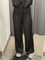Set Coordinato Leopardato Felpa Con Zip E Pantaloni A Palazzo Con Strisce Laterali FGD MODA