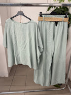 Set coordinato in cotone e viscosa Maglietta e Pantaloni a palazzo con cinta FGD MODA