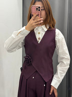 Set Coordinato Gilet A Portafoglio Con Spilla E Pantaloni A Gamba Larga FGD MODA