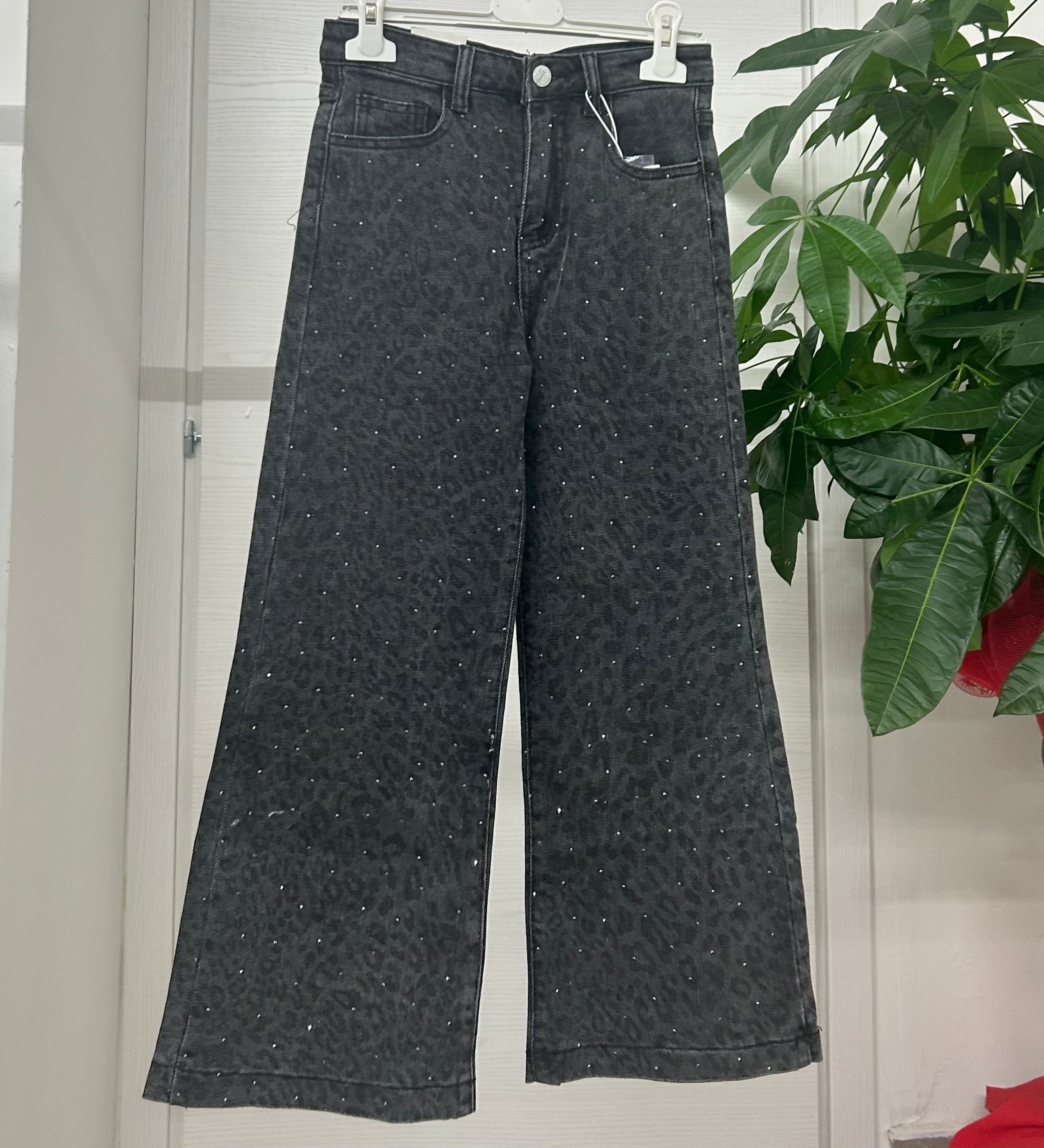 Jeans a palazzo leopardati brillantinati FGD MODA