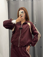Set Coordinato Acetato Giacca E Pantaloni Con Coulisse Con Strisce Laterali FGD MODA