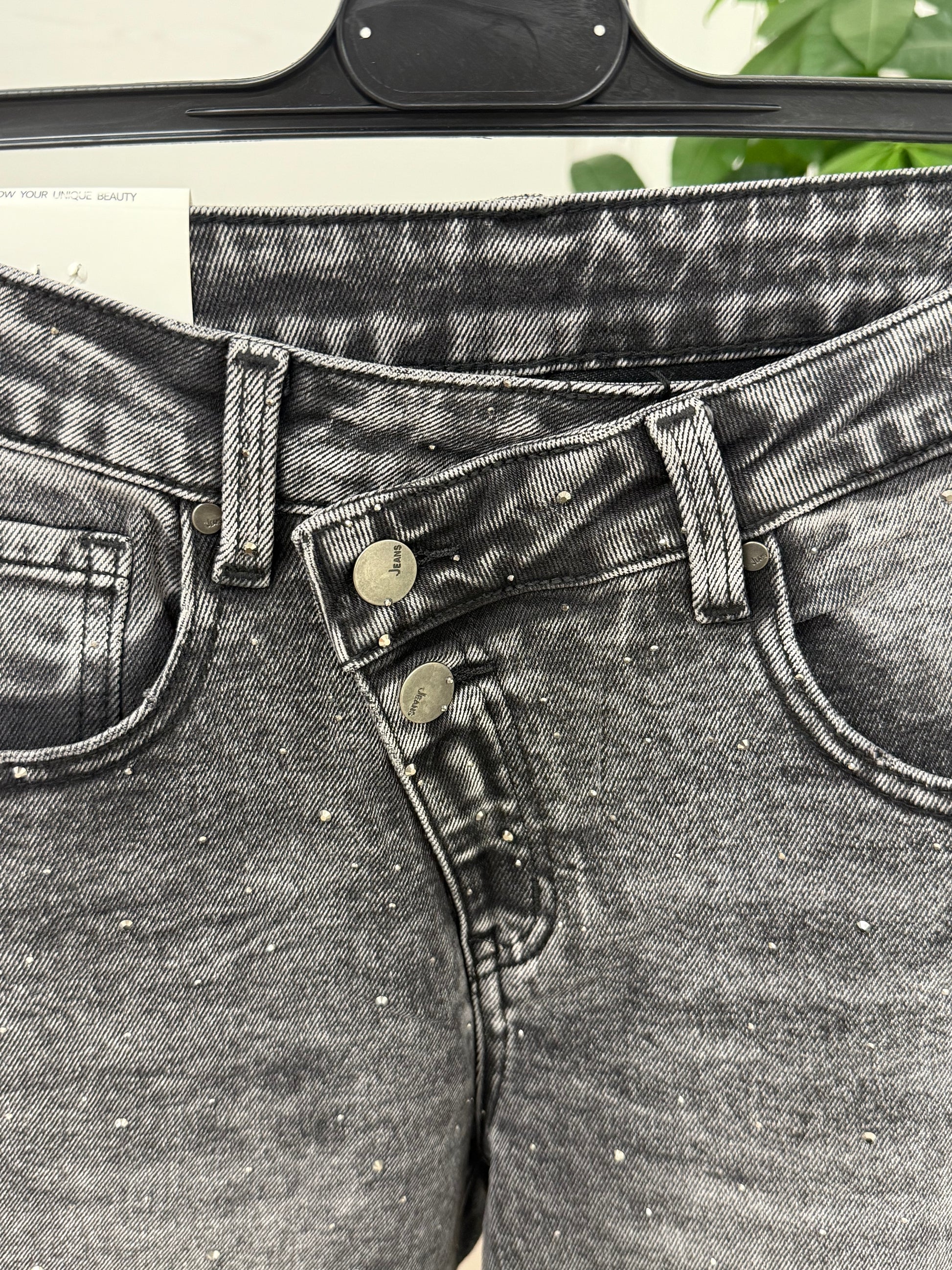 Jeans a palazzo brillantinato con risvolto con doppia abbottonatura FGD MODA