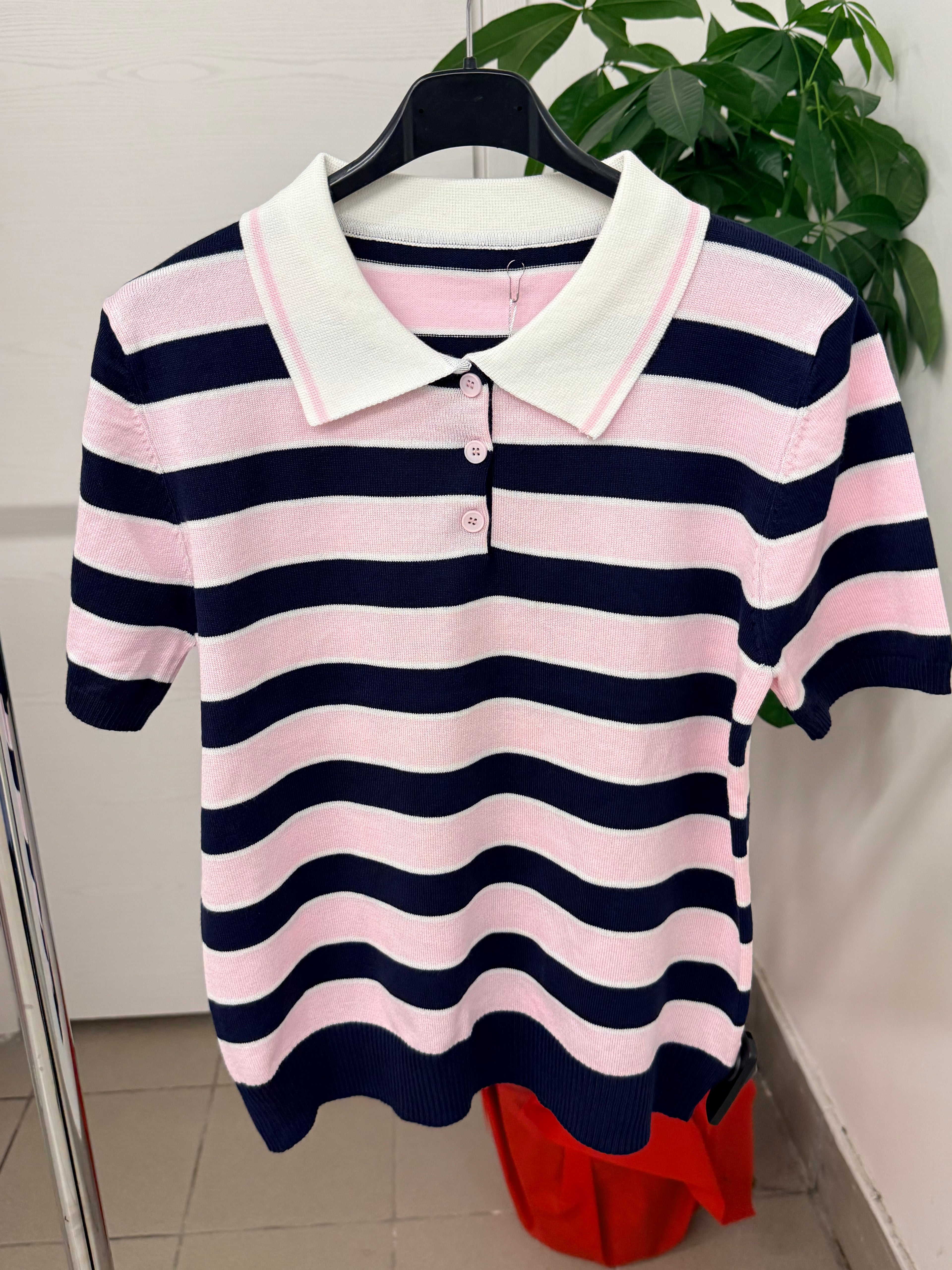 Maglia Polo a righe con colletto e bottoni FGD MODA