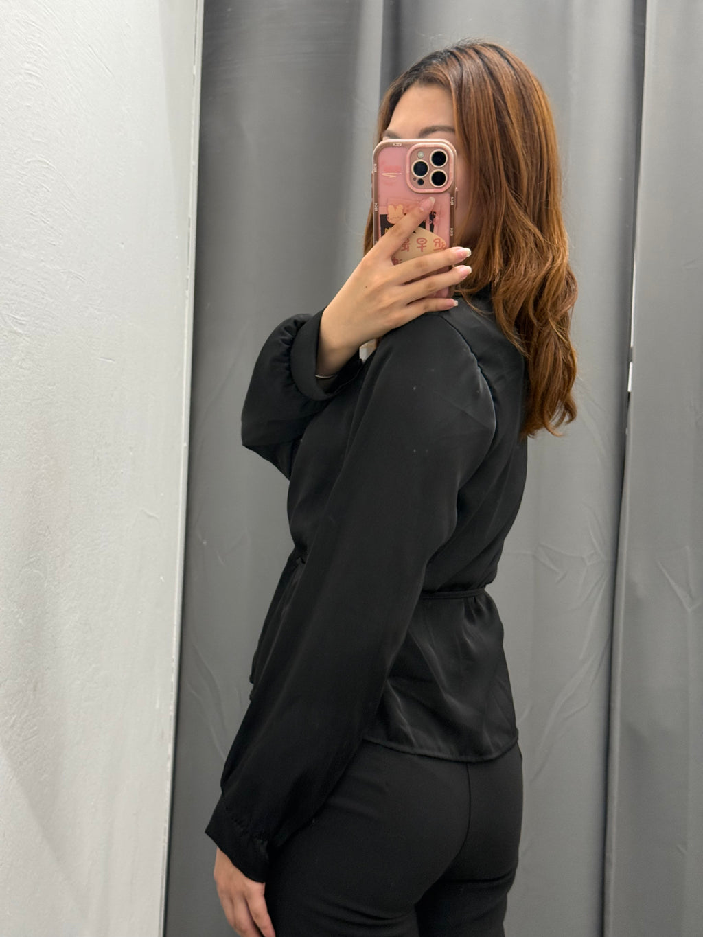 Camicia Effetto Raso A Maniche Lunghe Con Cinta FGD MODA