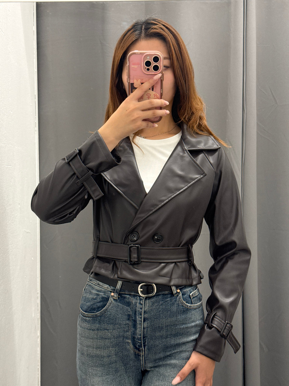 Giacca In Ecopelle Crop Fit Con Cinta FGD MODA