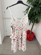 Abito Corto a Balze Brillantinato con Stampe Fiorate FGD MODA