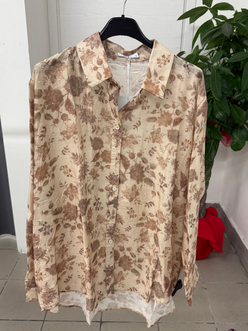 Camicia over fit a fantasia con brillantini