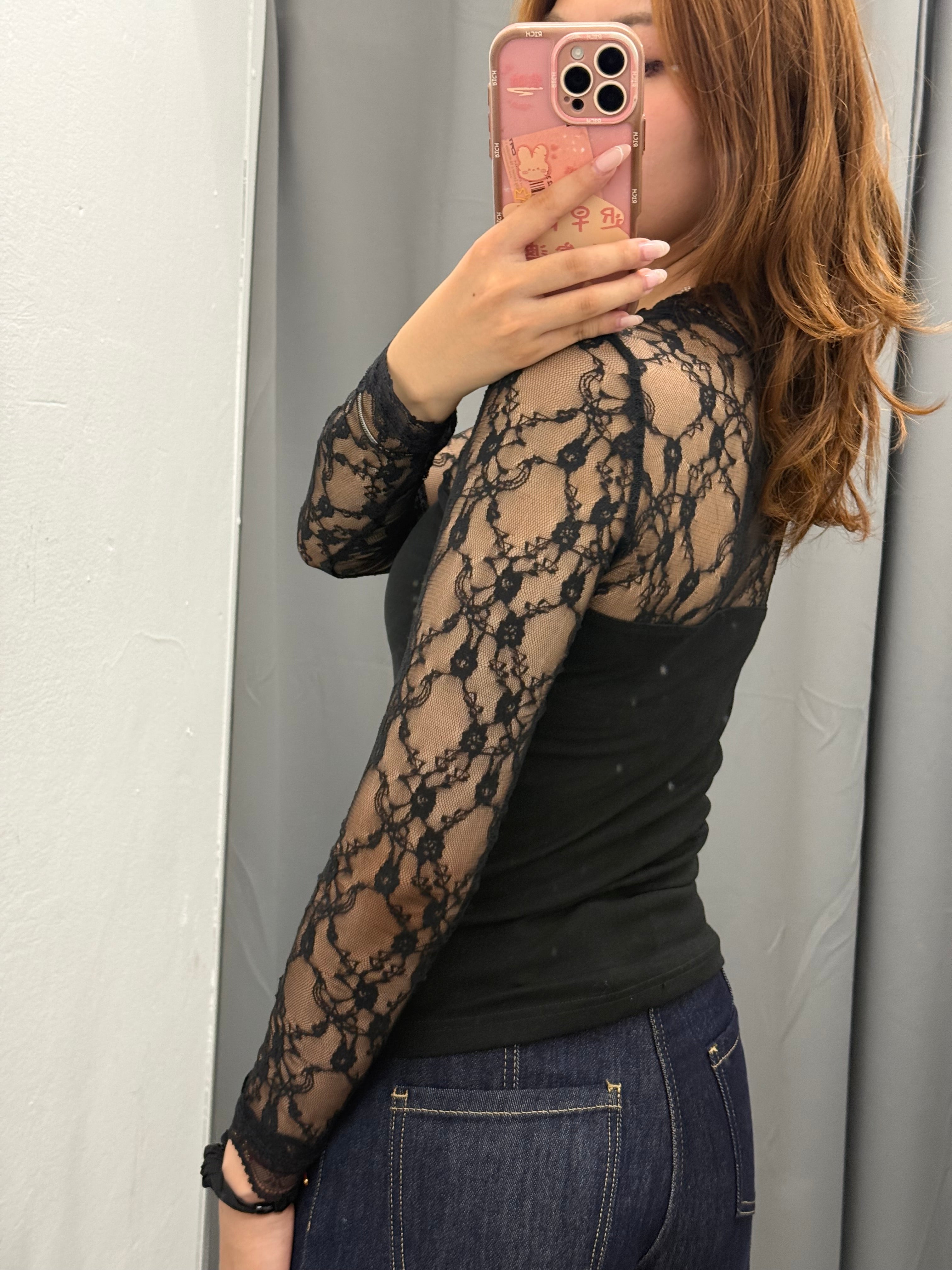 Maglietta A Costine Con Scollo E Maniche In Pizzo FGD MODA