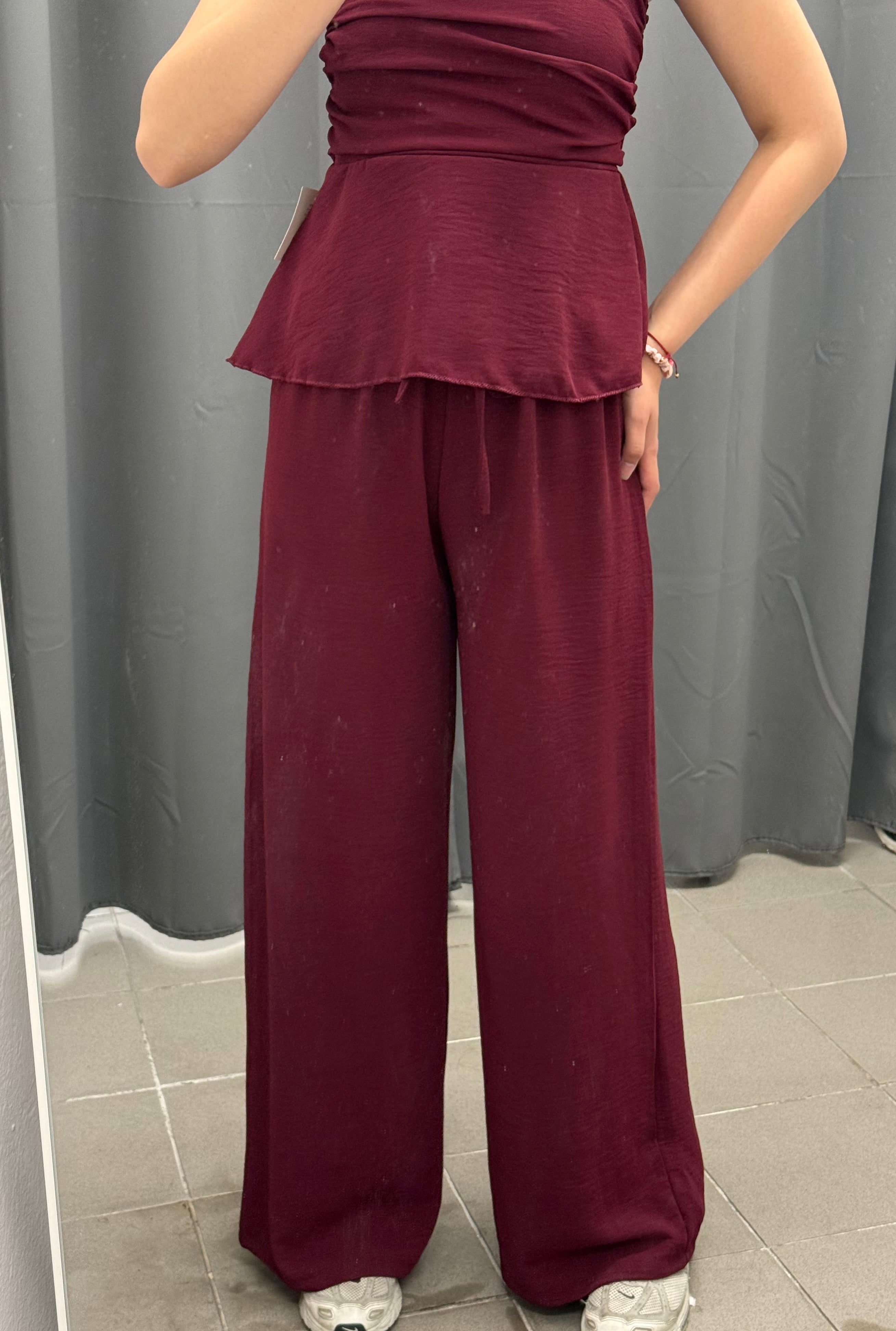 Set Coordinato Top a Fascia con Arricciatura e Pantaloni a Palazzo FGD MODA