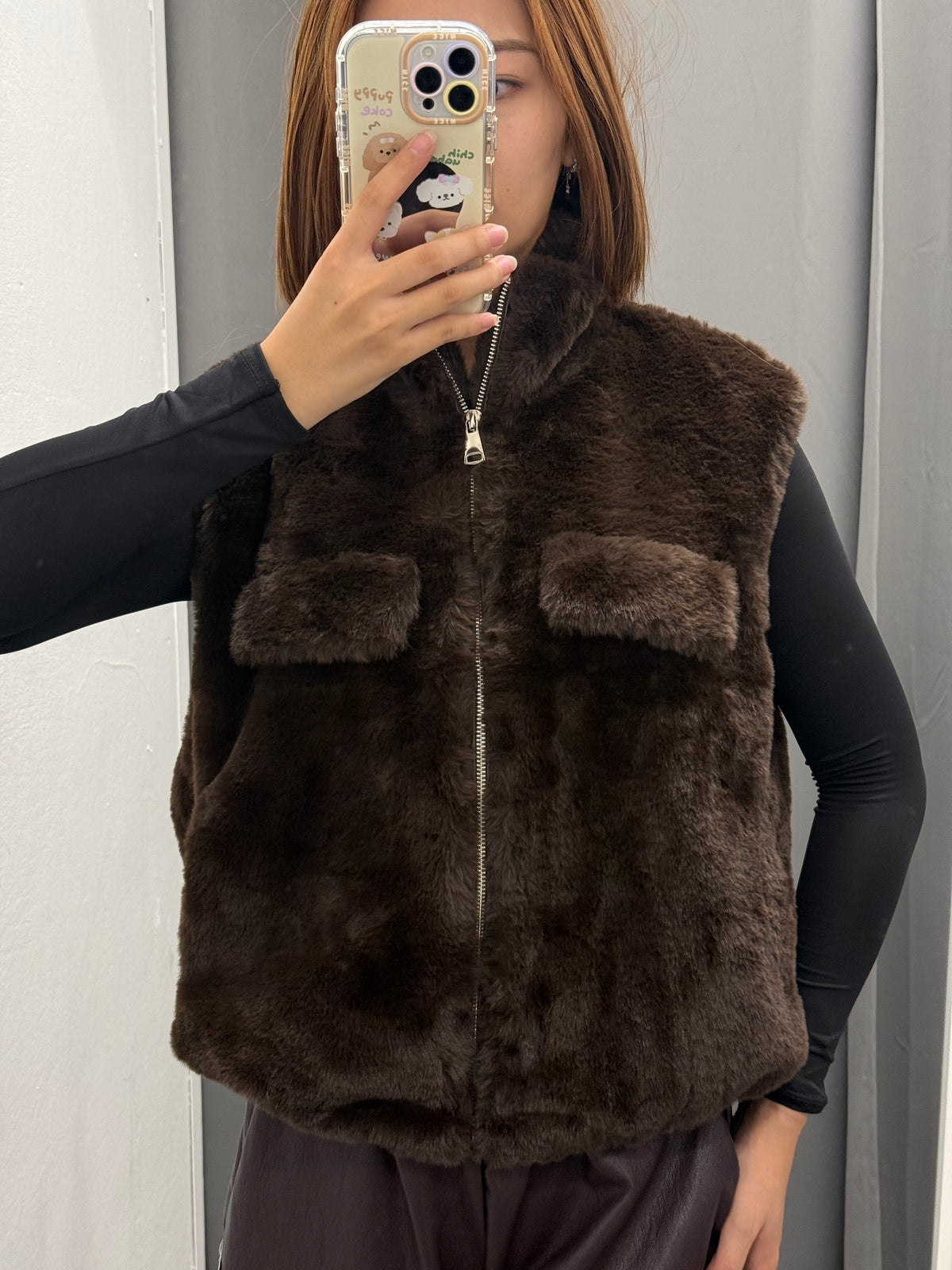 Gilet Pelliccia Chiusura A Zip Con Tasche FGD MODA