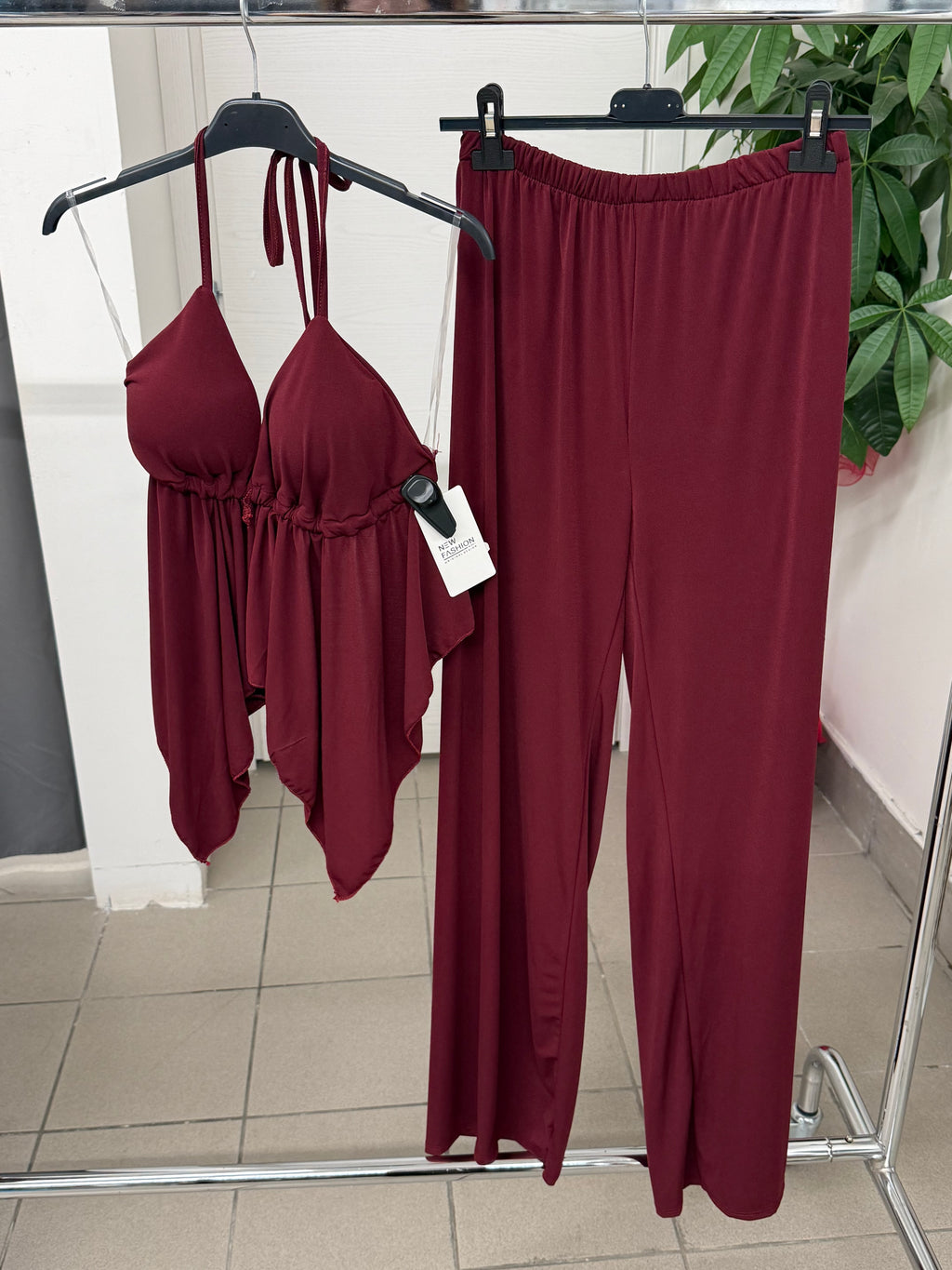 Set coordinato Top e Pantaloni a palazzo tinta unita FGD MODA