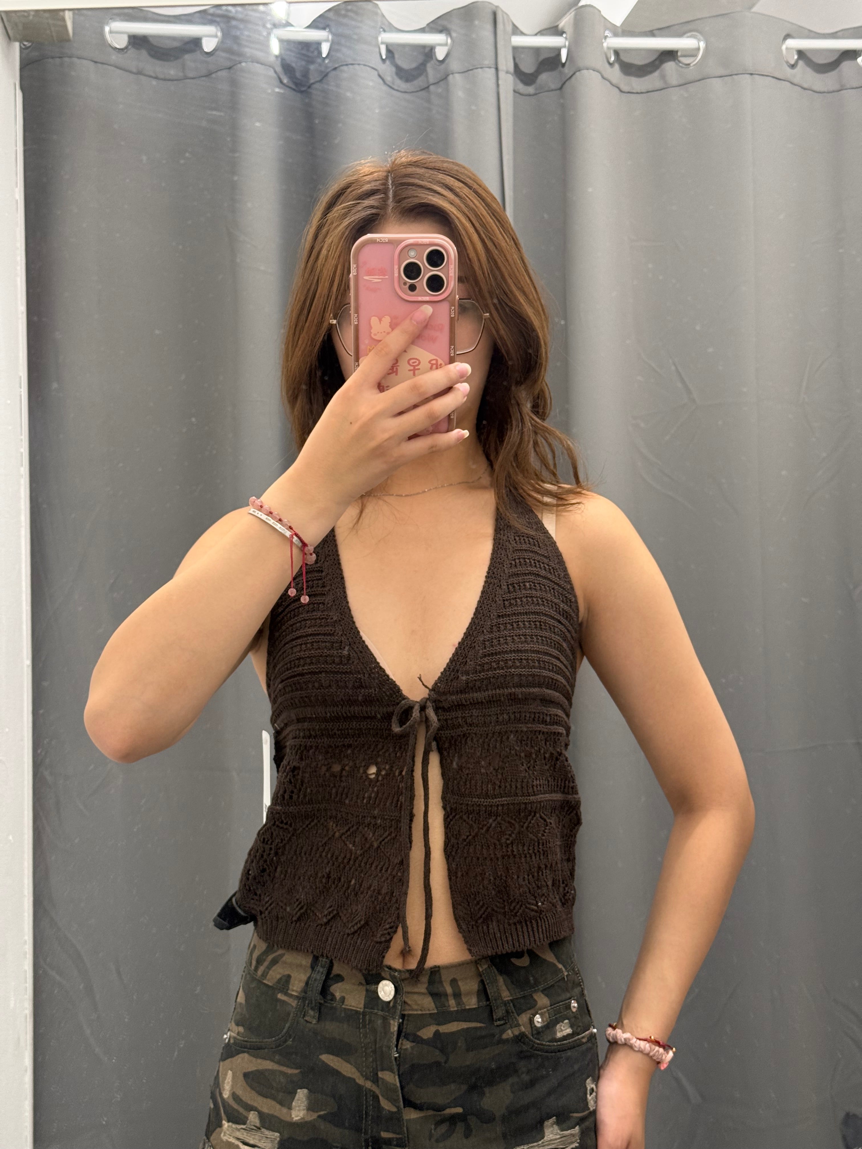 Top a Uncinetto con Collo Halter con Laccio Frontale FGD MODA
