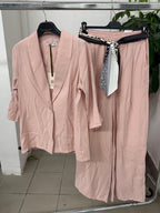 Set coordinato in viscosa Giacca blazer e Pantaloni a palazzo con cinta a foulard FGD MODA