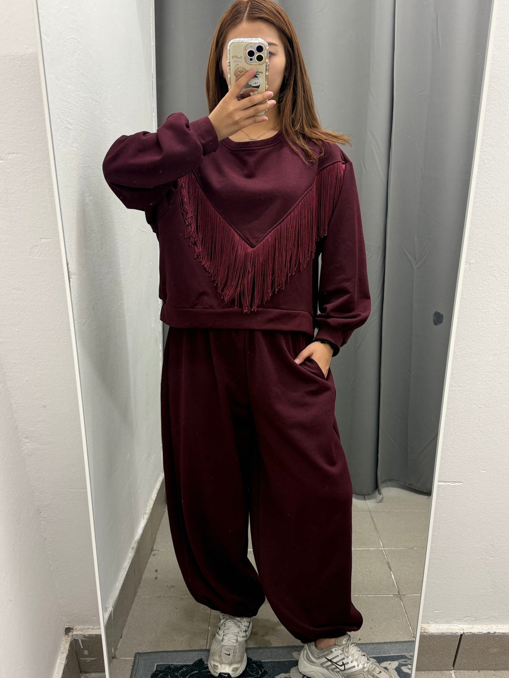 Set Coordinato Garzato Felpa Con Frange E Pantaloni Balloon Con Polsini FGD MODA