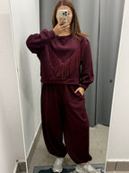 Set Coordinato Garzato Felpa Con Frange E Pantaloni Balloon Con Polsini FGD MODA