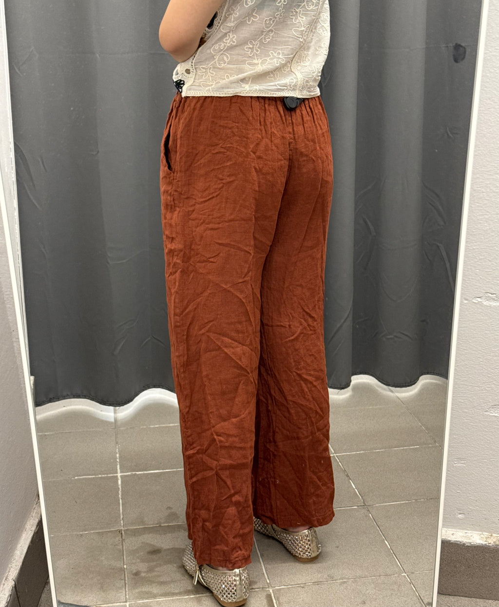 Pantaloni 100% lino a palazzo con cinta FGD MODA
