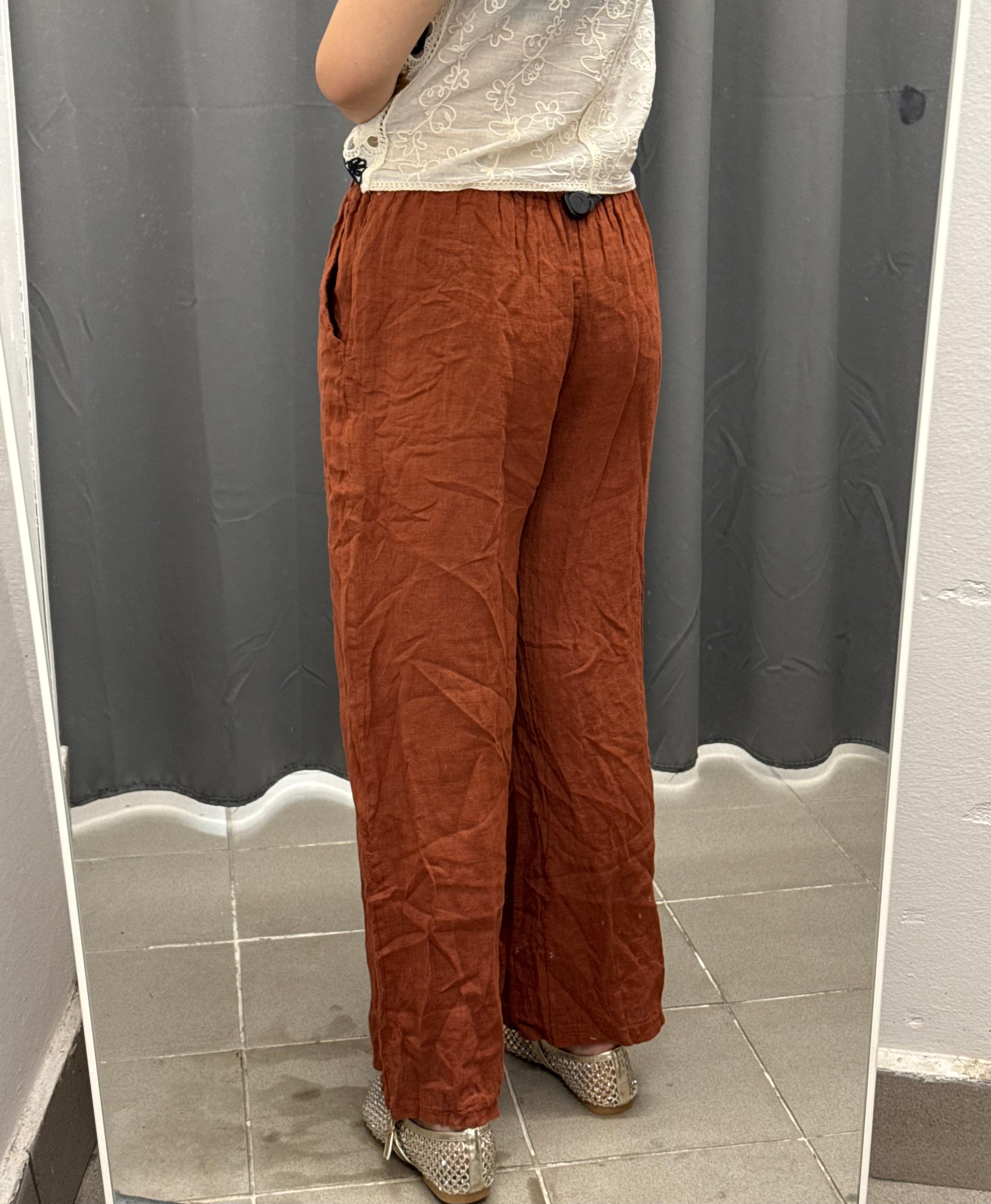 Pantaloni 100% lino a palazzo con cinta FGD MODA