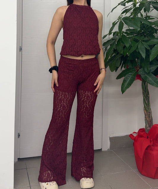 Set coordinato in pizzo Top e Pantalone FGD MODA