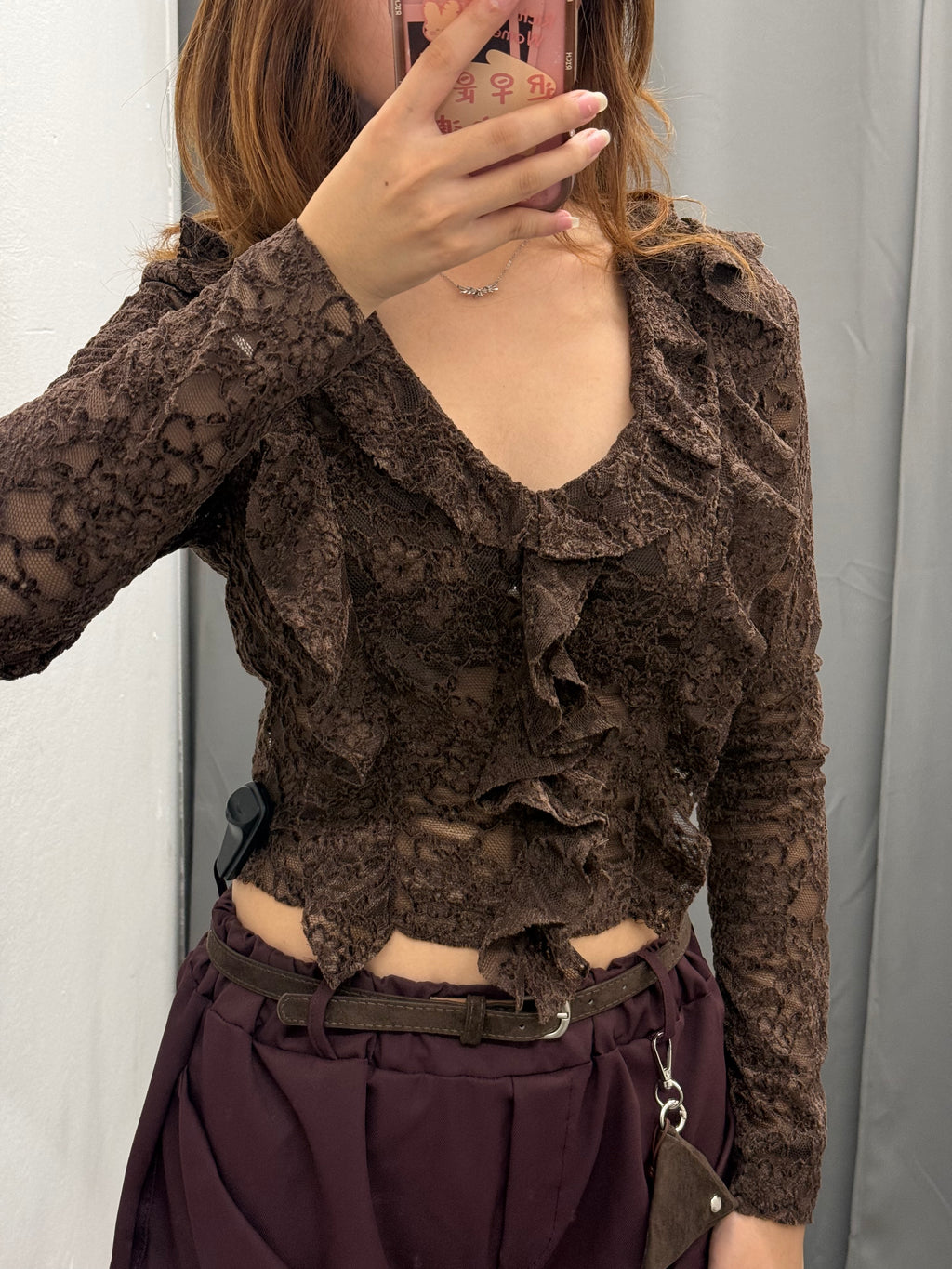 Top Crop In Pizzo A Maniche Lunghe Con Volant FGD MODA