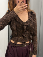Top Crop In Pizzo A Maniche Lunghe Con Volant FGD MODA