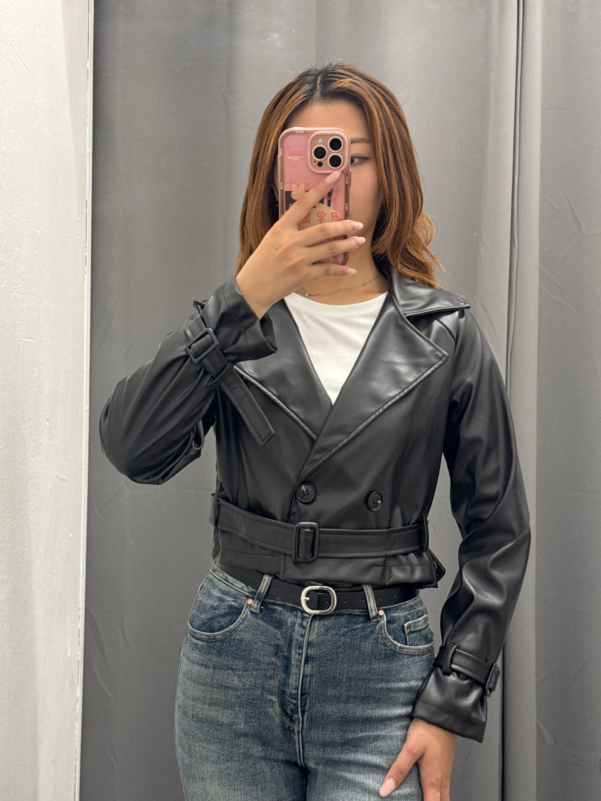 Giacca In Ecopelle Crop Fit Con Cinta FGD MODA