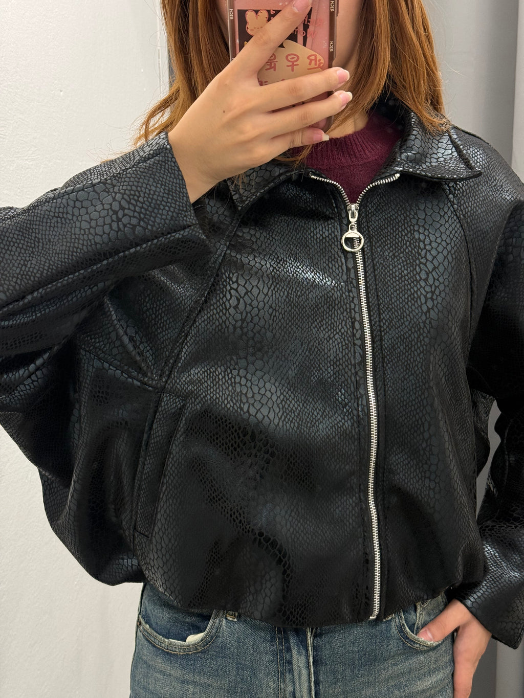 Giacca Bomber In Ecopelle Over Fit Effetto Coccodrillo FGD MODA