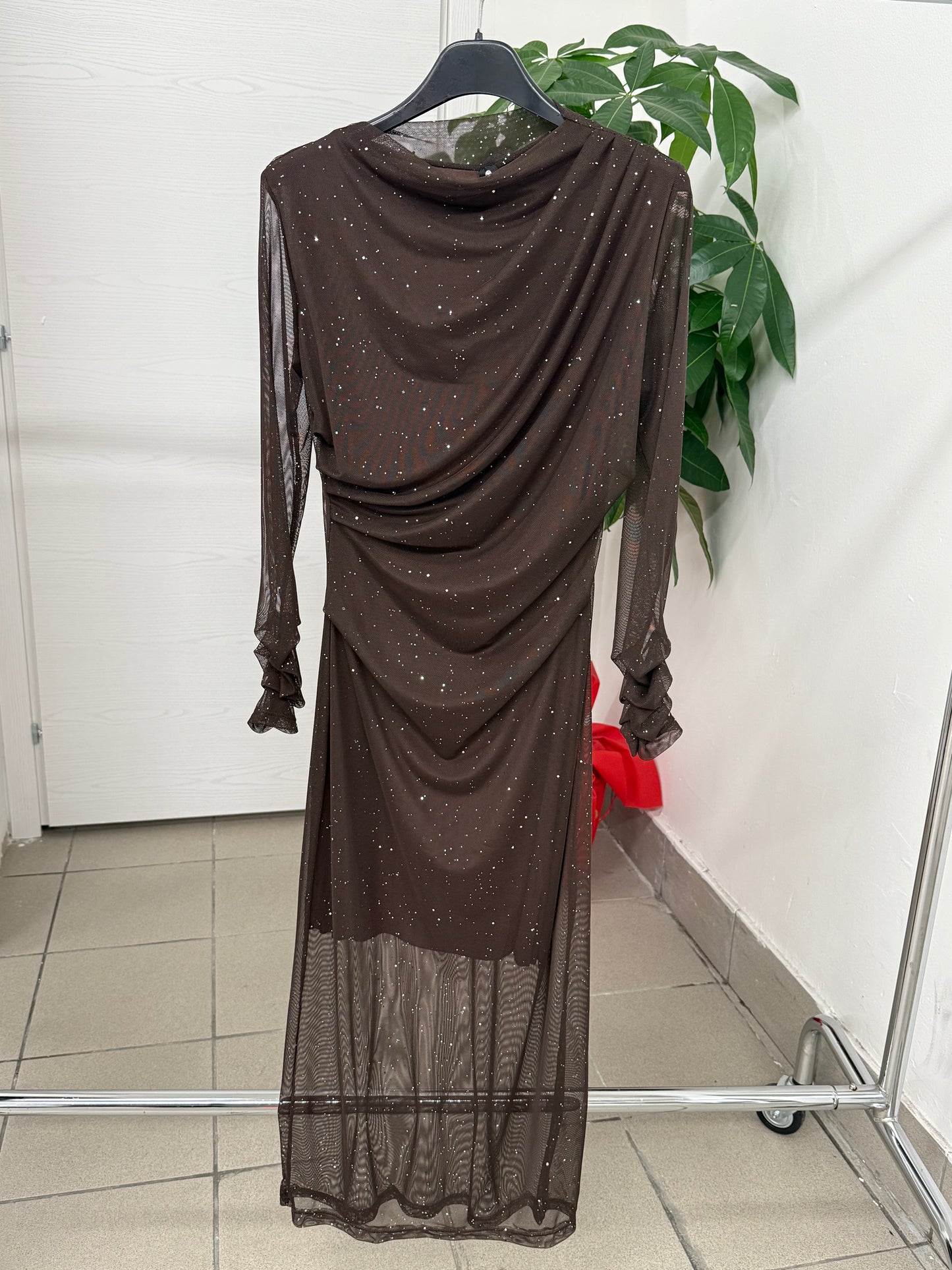 Abito lungo brillantinato con balze FGD MODA