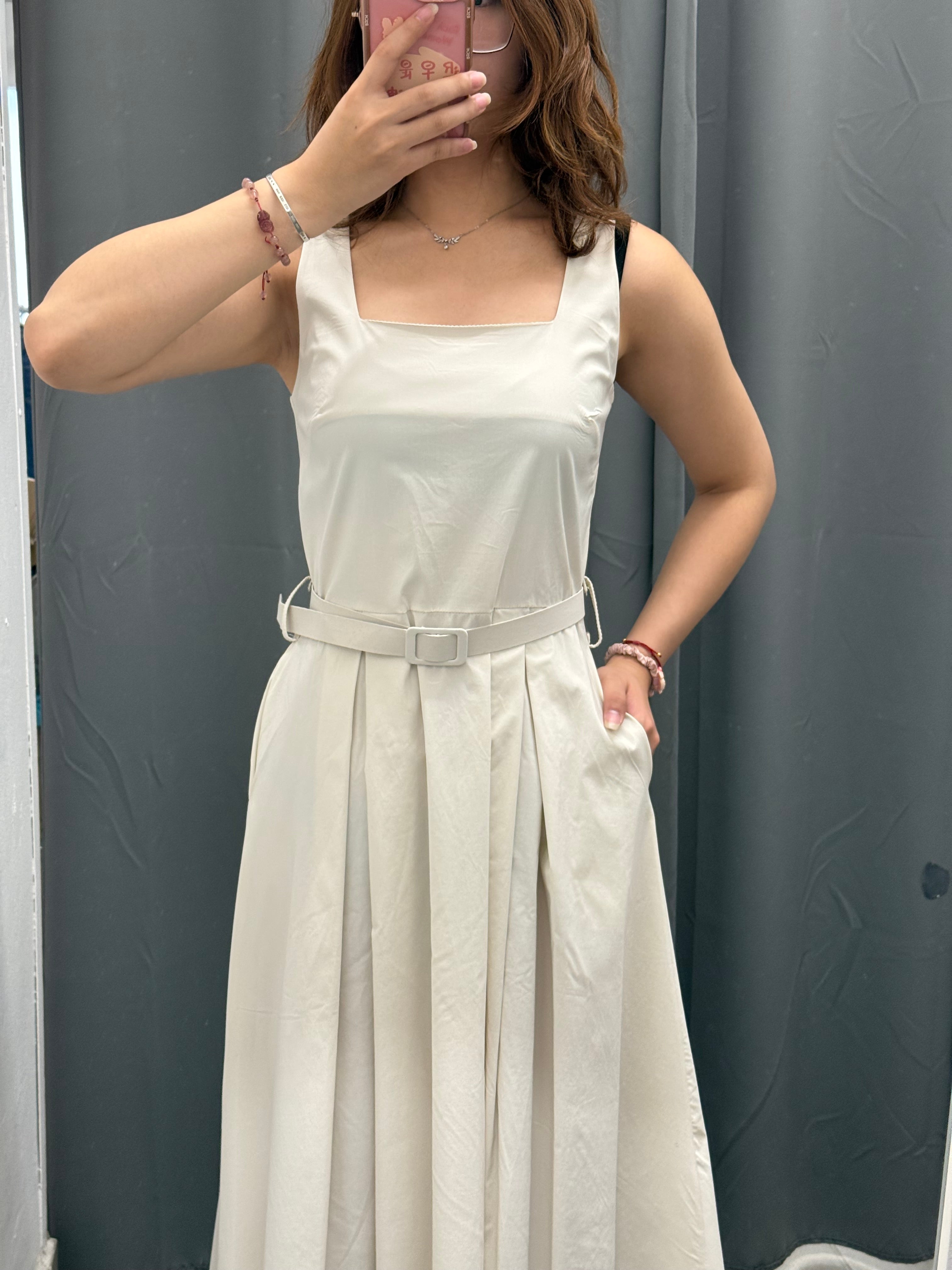Abito Lungo Con Scollo Squadrato Con Cinta FGD MODA