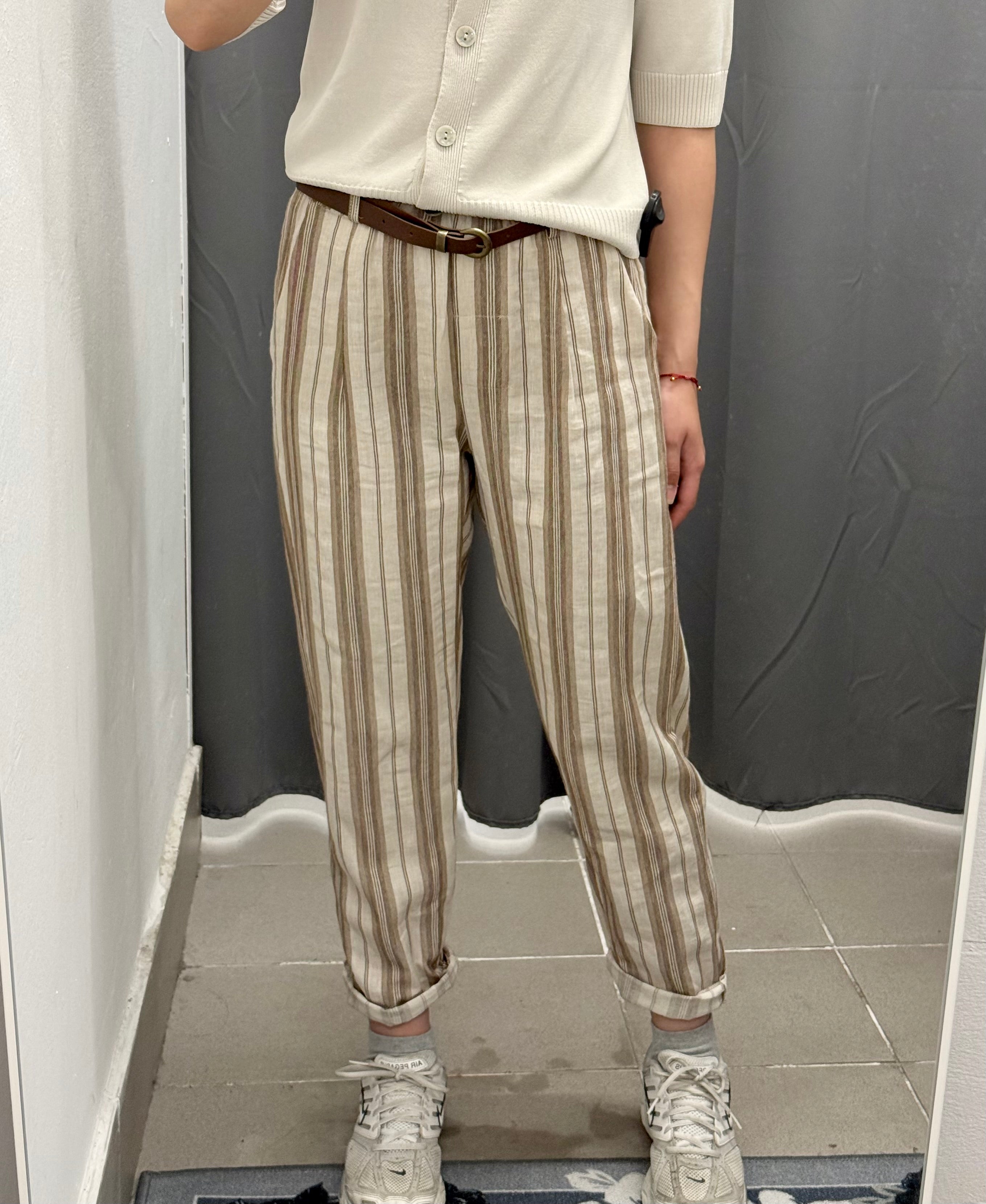 Pantaloni balloon a righe con cinta FGD MODA